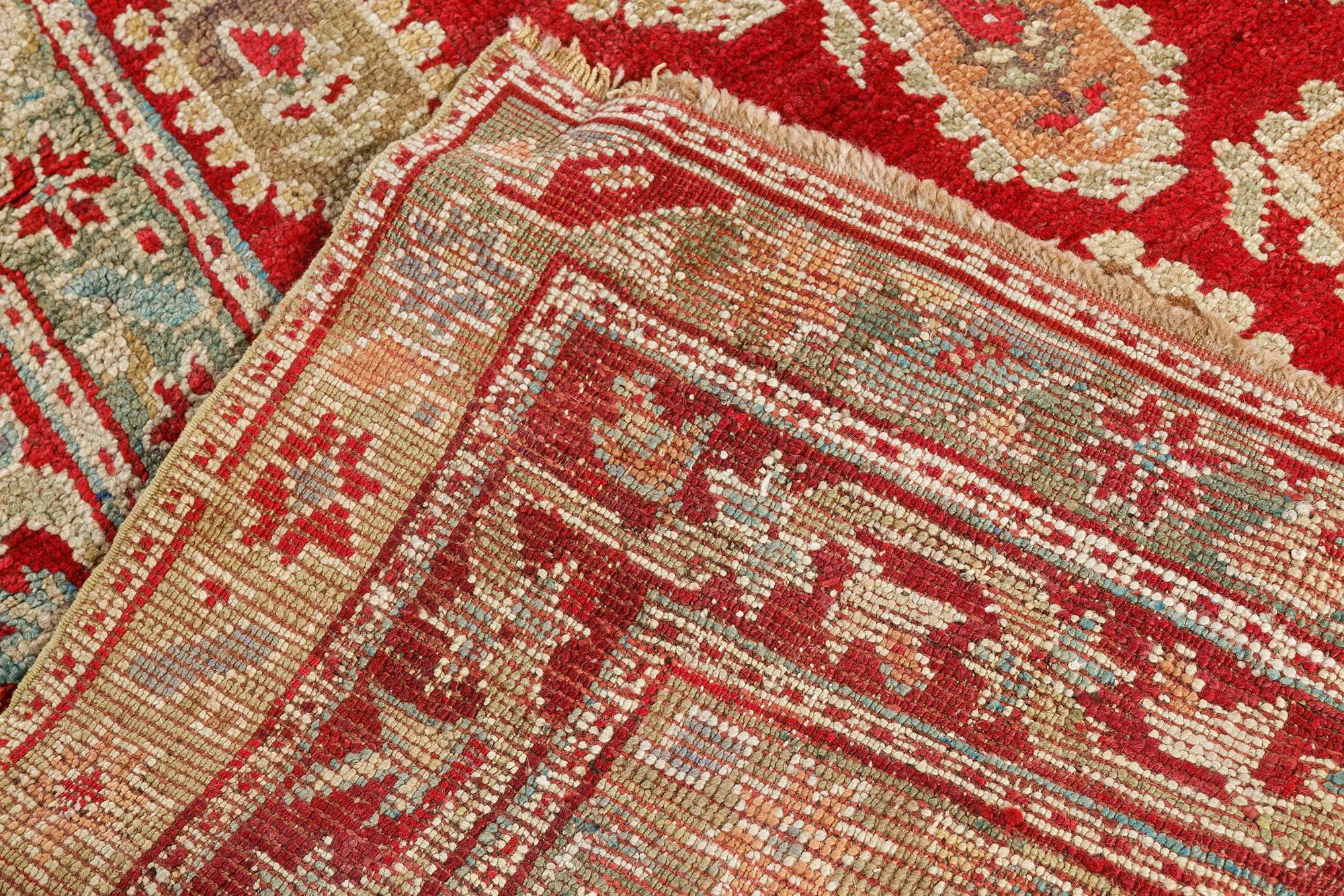 19th Century Turkish Oushak Red Wool Carpet For Sale 7
