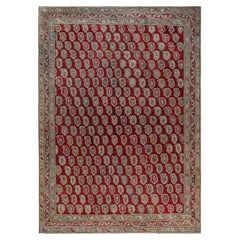 Tapis turc en laine rouge Oushak du 19ème siècle