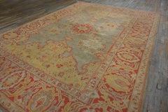 1880s Sage Green and Red Antique Turkish Oushak Rug 10' x 13'6" Medallion