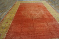 1890s Orange Medallion Turkish Oushak Carpet 11'2"x16'4" Handknotted Wool Rug