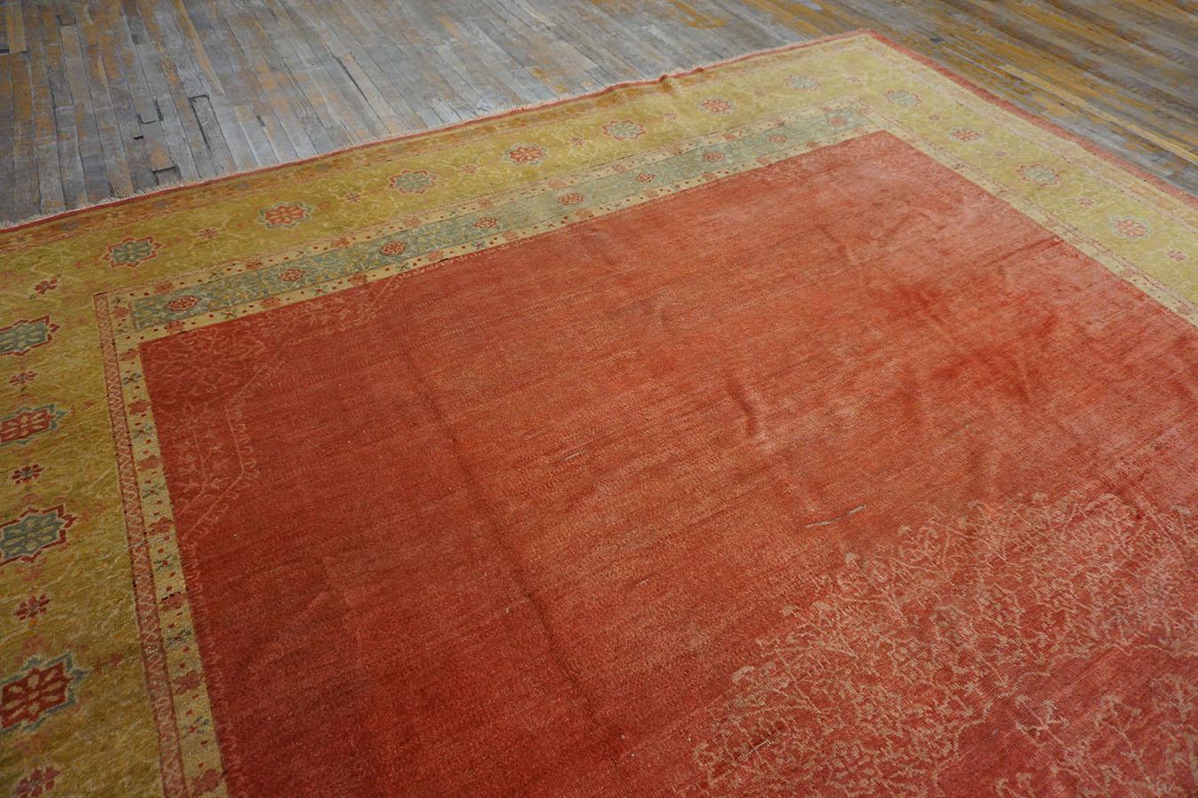 Noué à la main Tapis turc Oushak du 19e siècle 11' 2