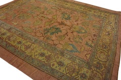 1880s Salmon Gold Blue Antique Turkish Oushak Carpet 8'9'' x 10'10'' Wool Rug