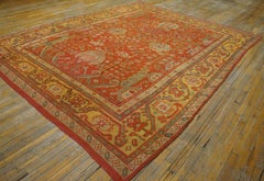 1900s Coral and Red Antique Turkish Oushak Hand Knotted Rug 9' x 11'