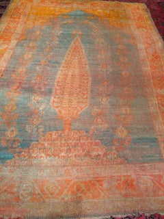 Alfombra turca Oushak del siglo XIX, con diseño del Árbol de la Vida, azul aguamarina, 7' x 10'
