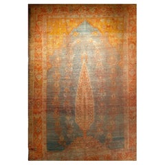 Alfombra turca Oushak del siglo XIX, con diseño del Árbol de la Vida, azul aguamarina, 7' x 10'