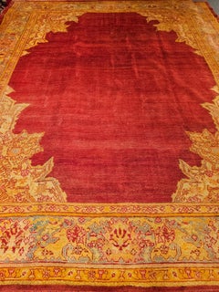 Antique Turkish Oushak Room Size Rug, Handwoven Wool, Red & Yellow, 10' x 12'