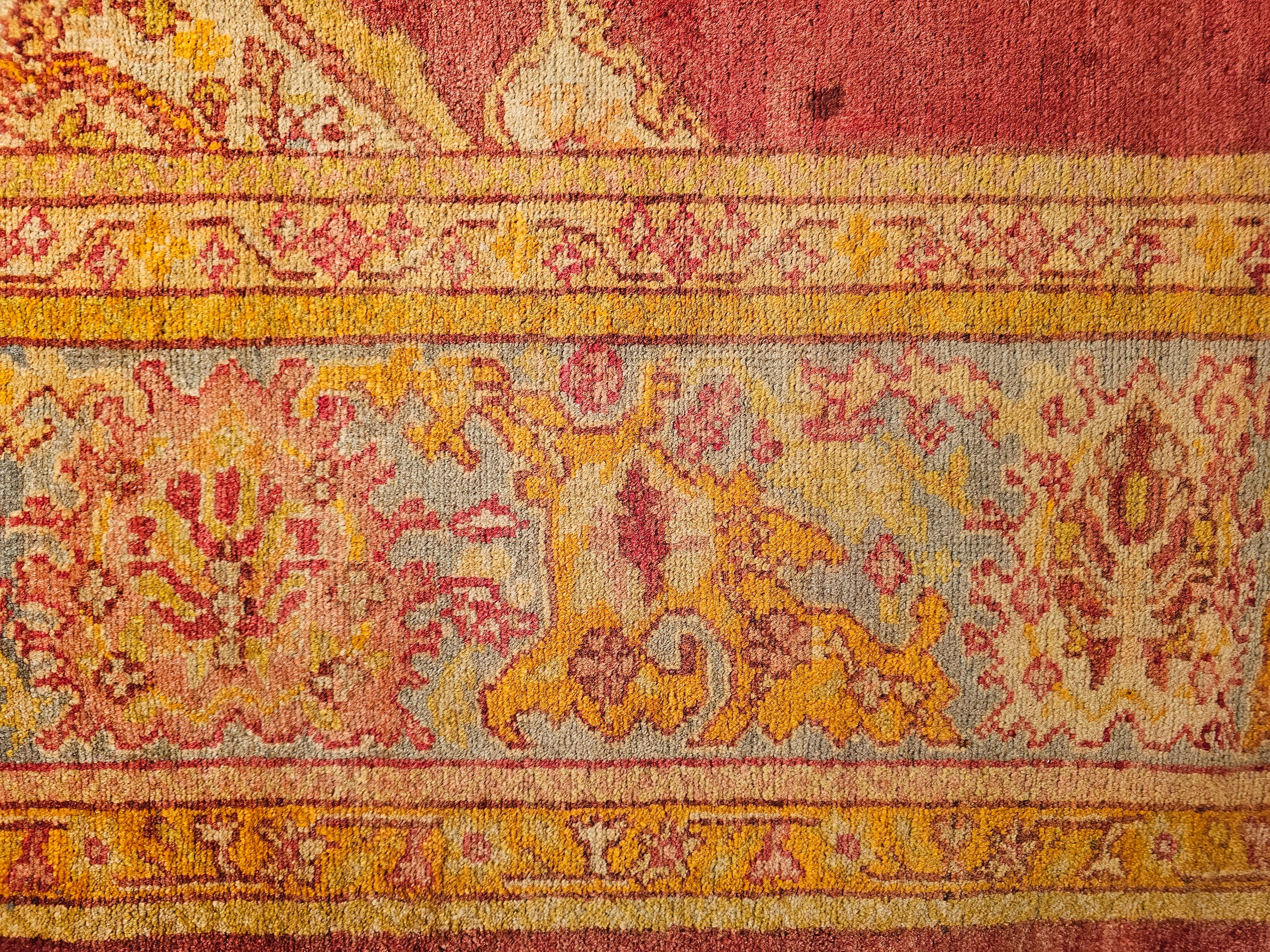 19th Century Turkish Oushak with an Open Field Design in Red, Turquoise, Yellow In Good Condition For Sale In Barrington, IL