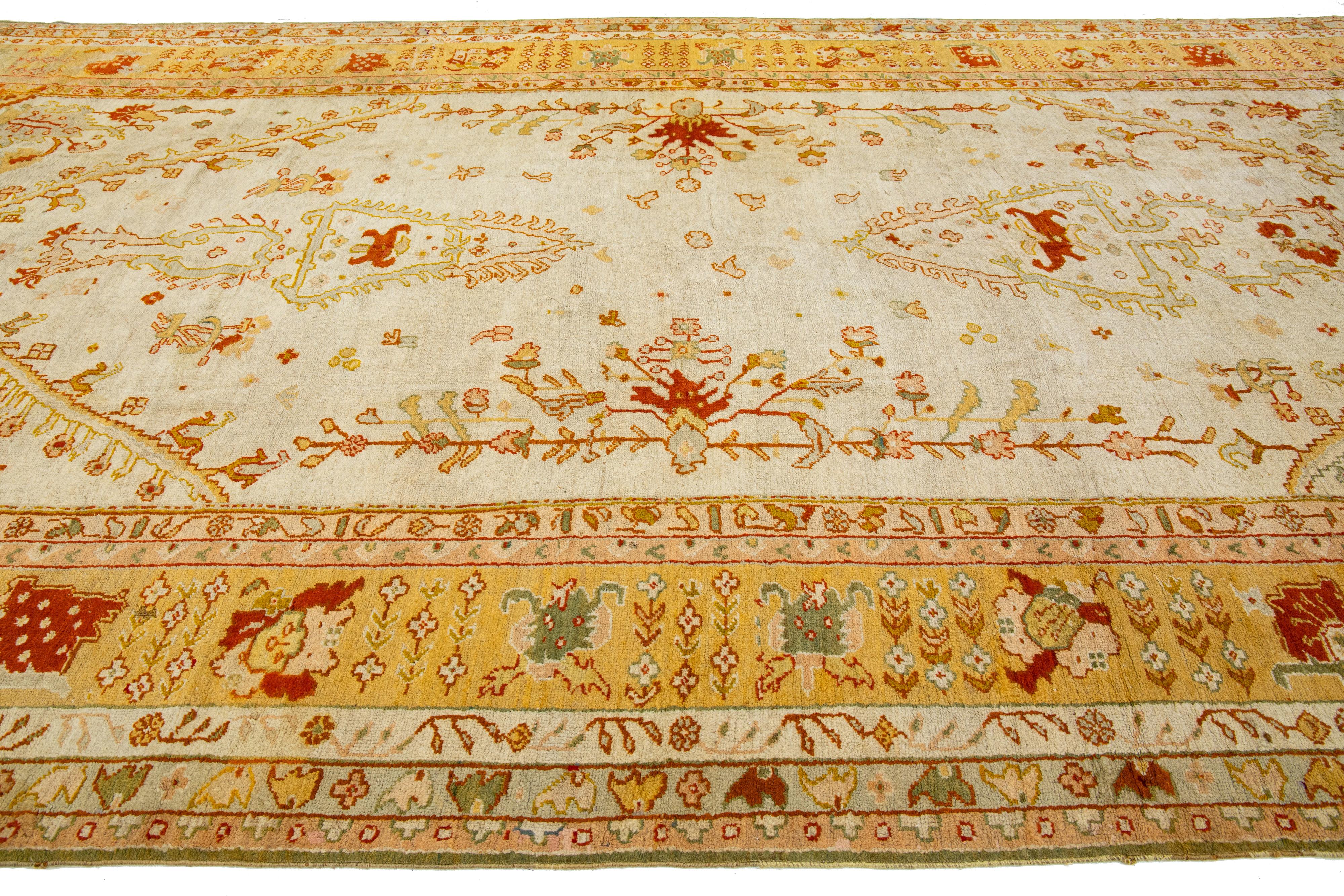 19th Century Turkish Oushak Wool Rug In Beige Color And Allover Motif For Sale 1