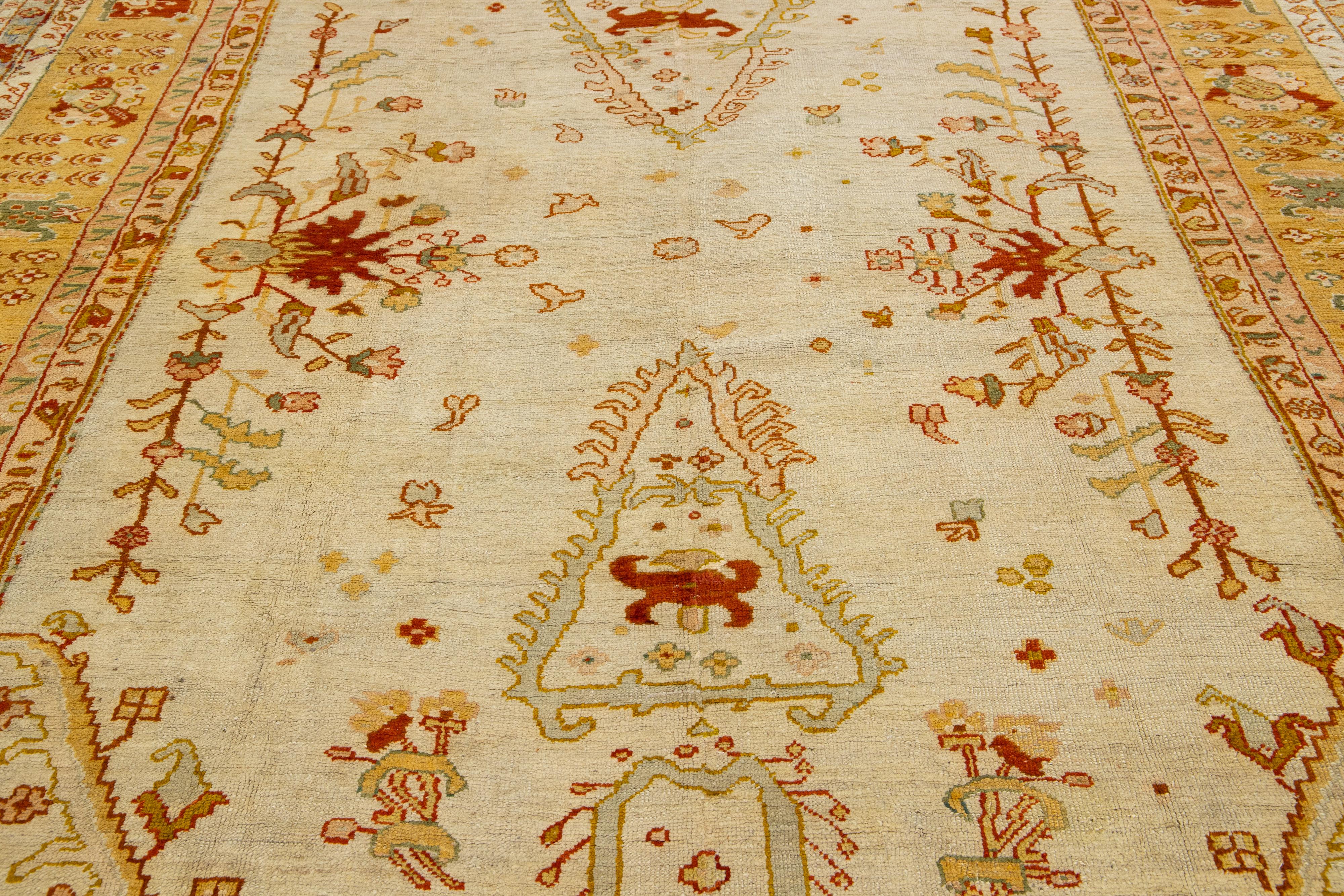 19th Century Turkish Oushak Wool Rug In Beige Color And Allover Motif For Sale 3