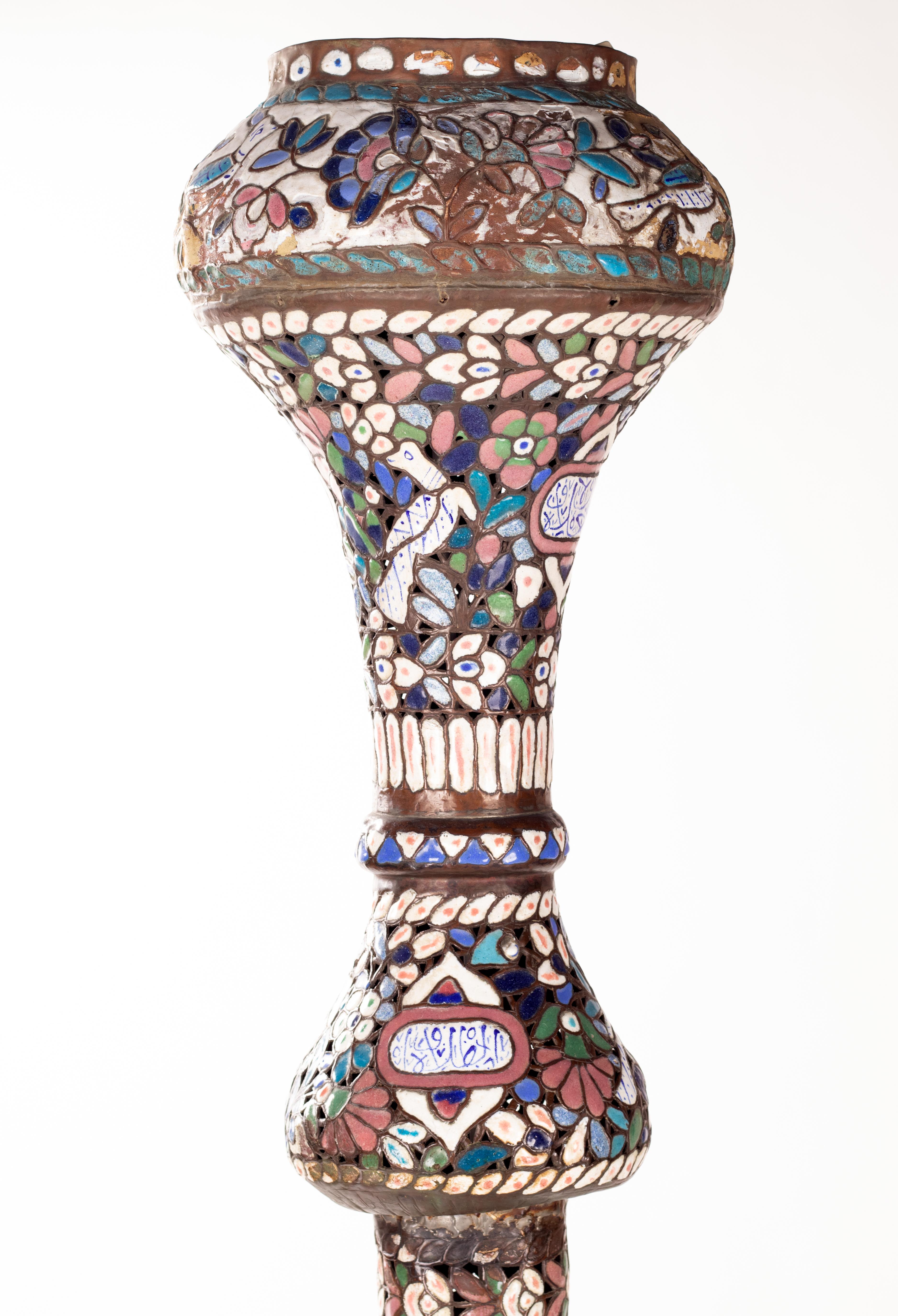 19th Century Turkish Polychrome Enamel Table Lamp Base In Good Condition For Sale In Marbella, ES