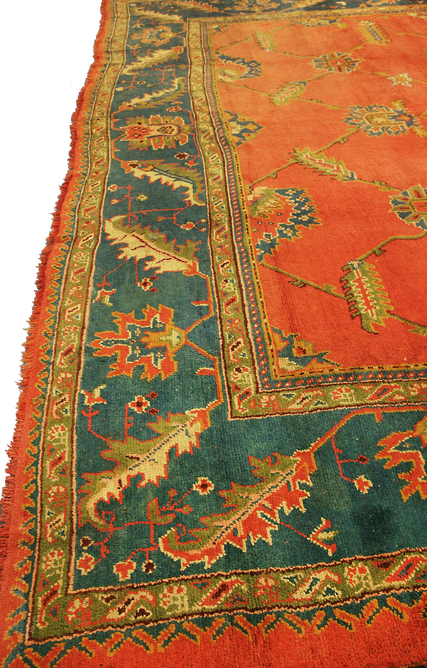 Turkish Oushak Rug Large Floral Scale Design Rust Field Color For Sale