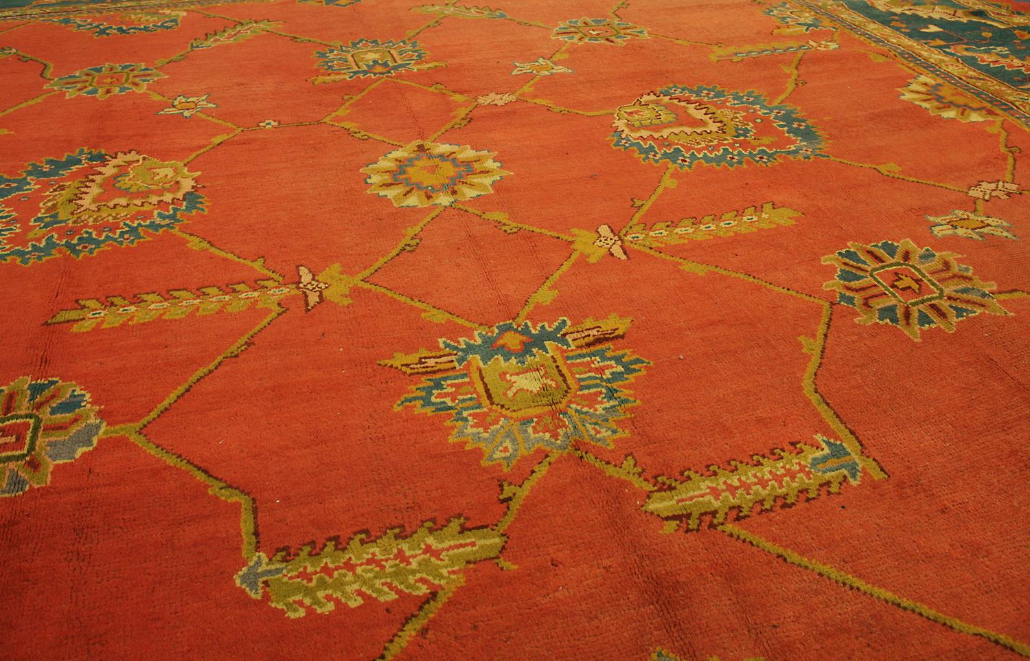 19th Century Oushak Rug Large Floral Scale Design Rust Field Color For Sale