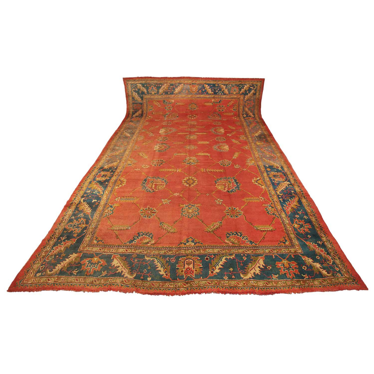 Oushak Rug Large Floral Scale Design Rust Field Color For Sale