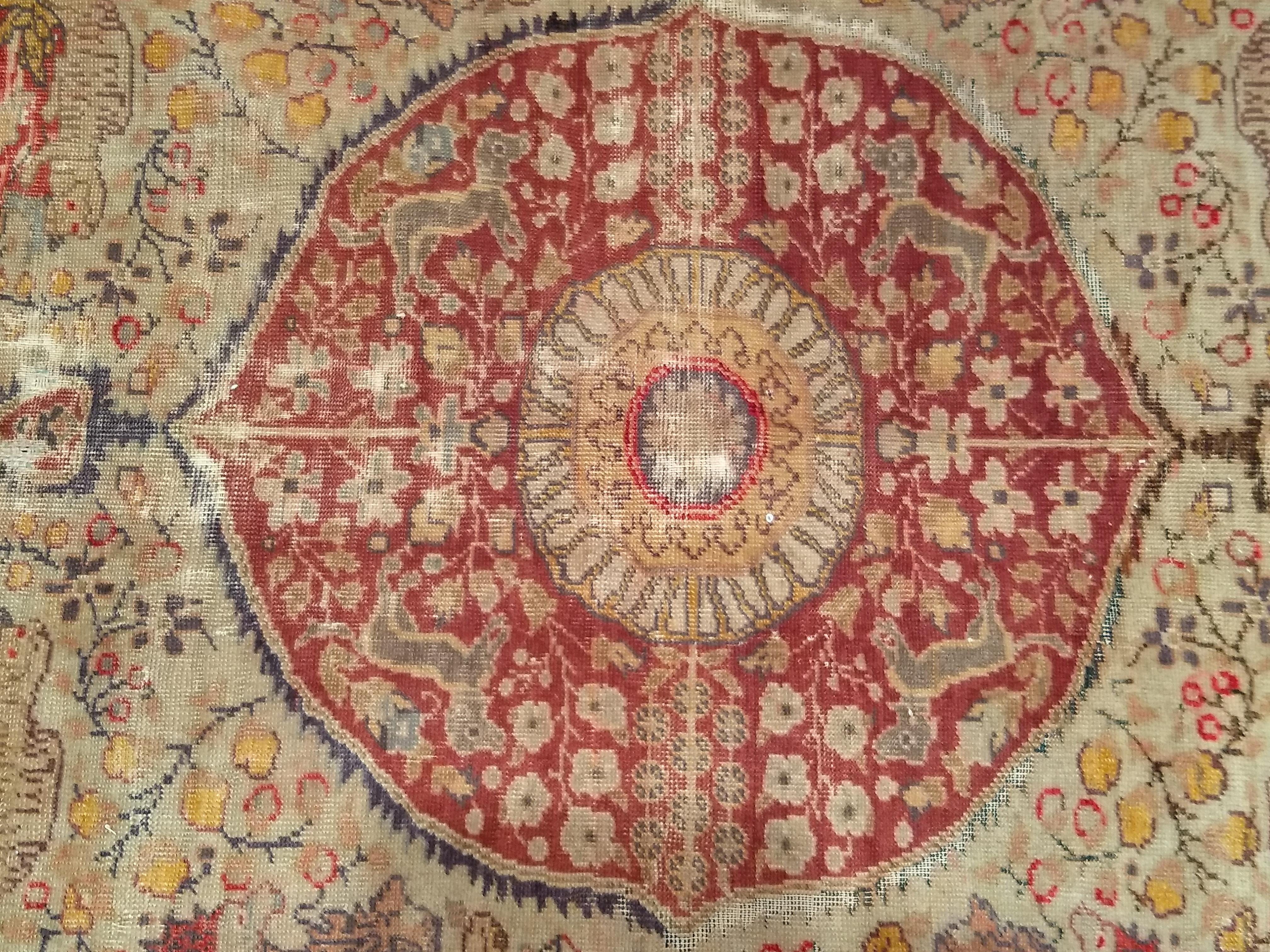 19th Century Turkish Sivas with Floral and Fauna in Camel, Lavender, Red Colors For Sale 8
