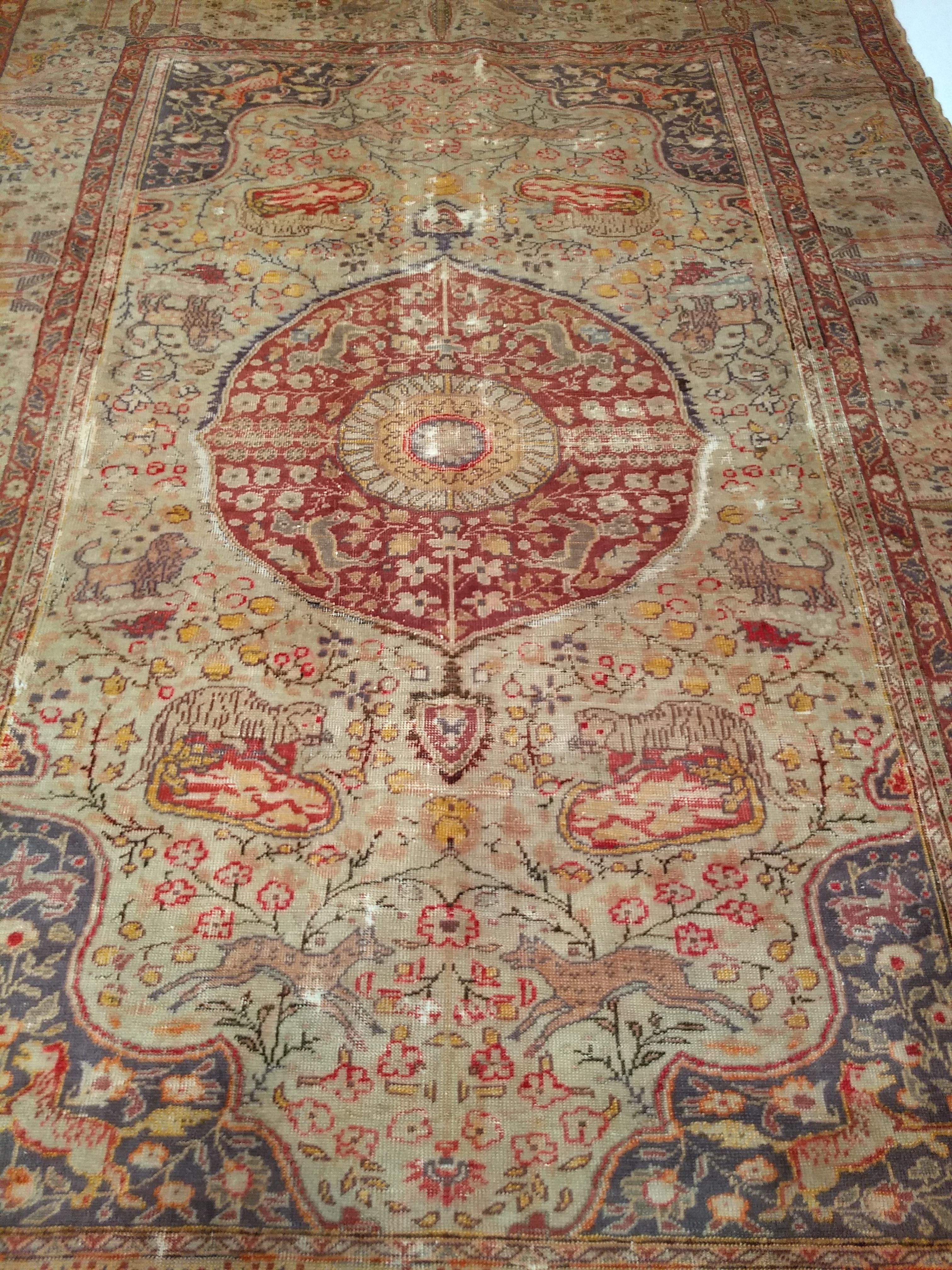 19th Century Turkish Sivas with Floral and Fauna in Camel, Lavender, Red Colors For Sale 10