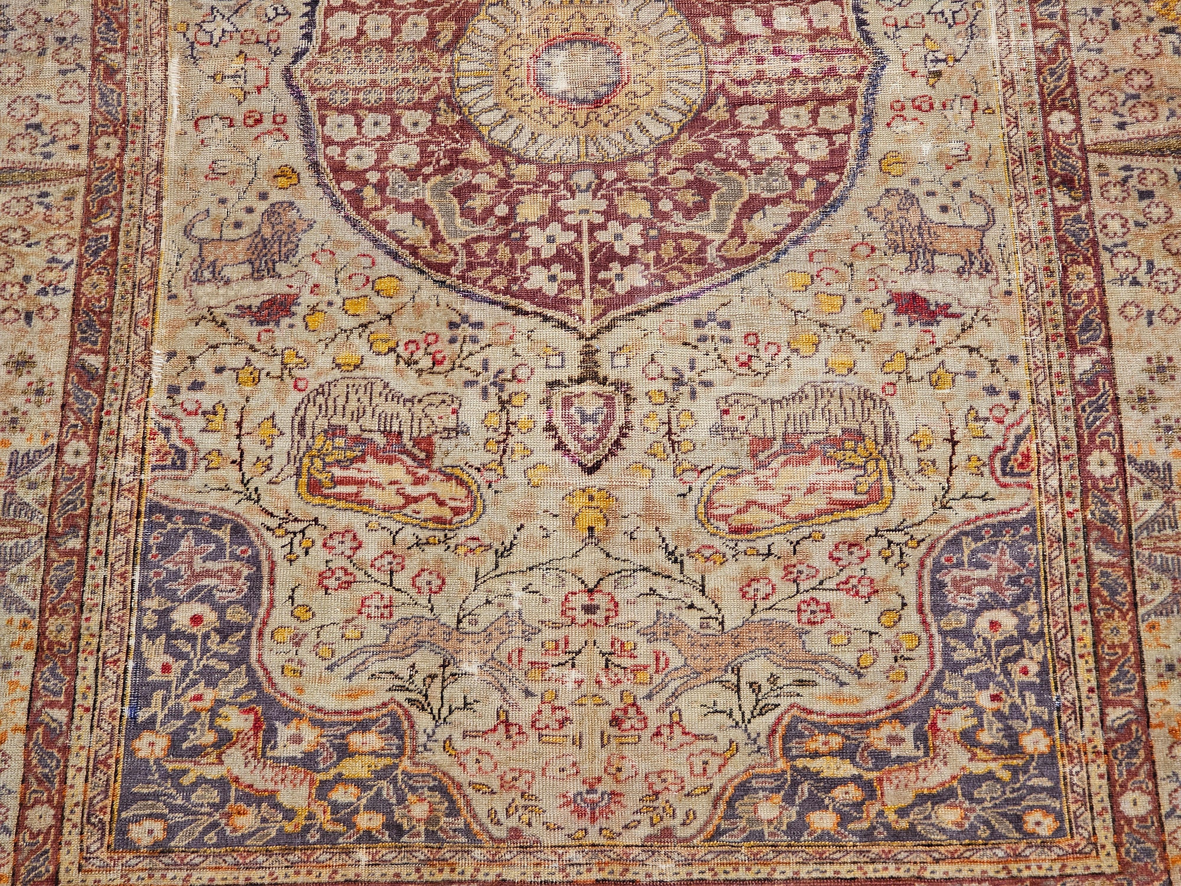 Tapis turc Sivas du XIXe siècle en vert pâle, lavande, bourgogne et jaune en vente 6