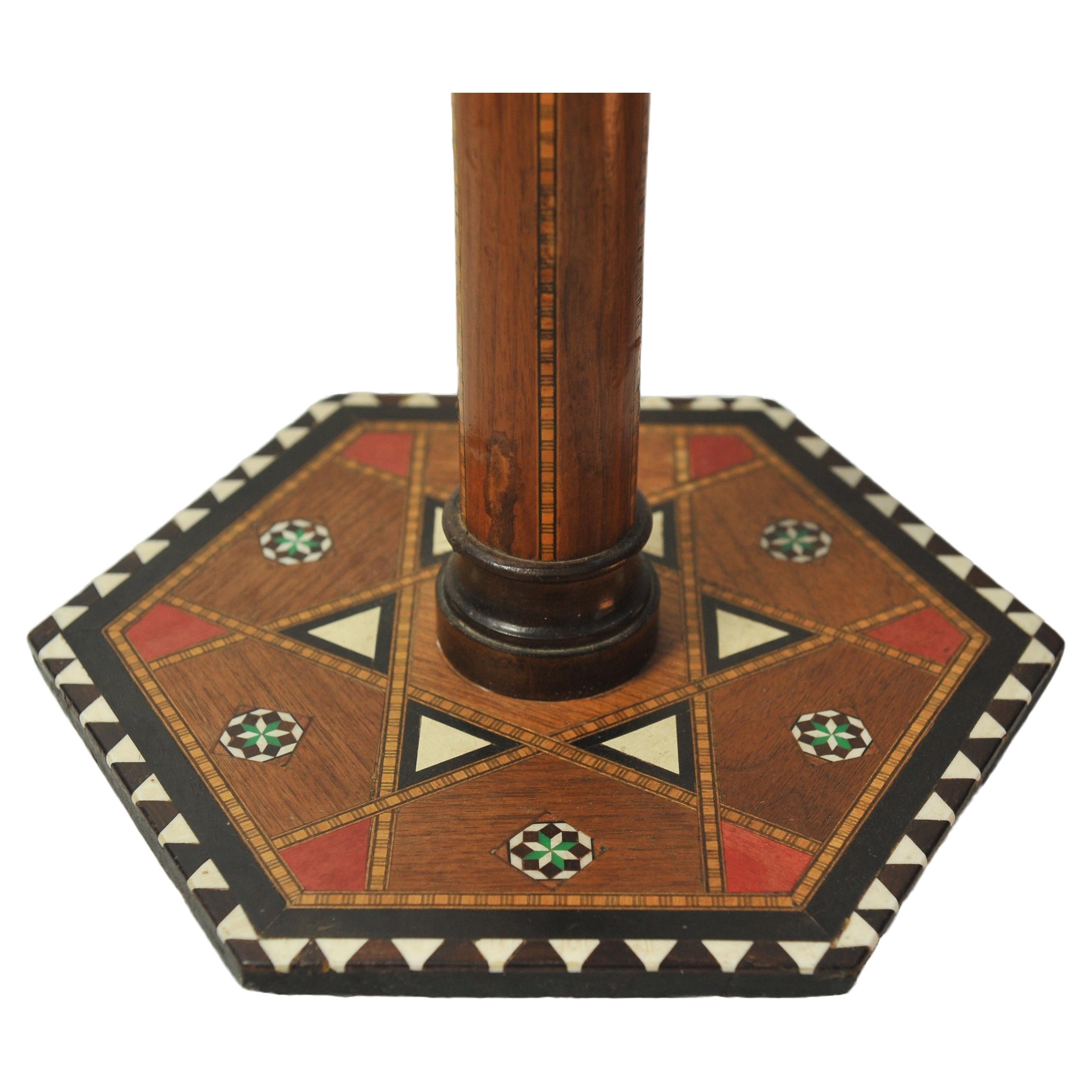 A 19th Century Hexagonal Damascene Fruitwood Tea Table With Mosaic Detailing  In Good Condition For Sale In High Wycombe, GB
