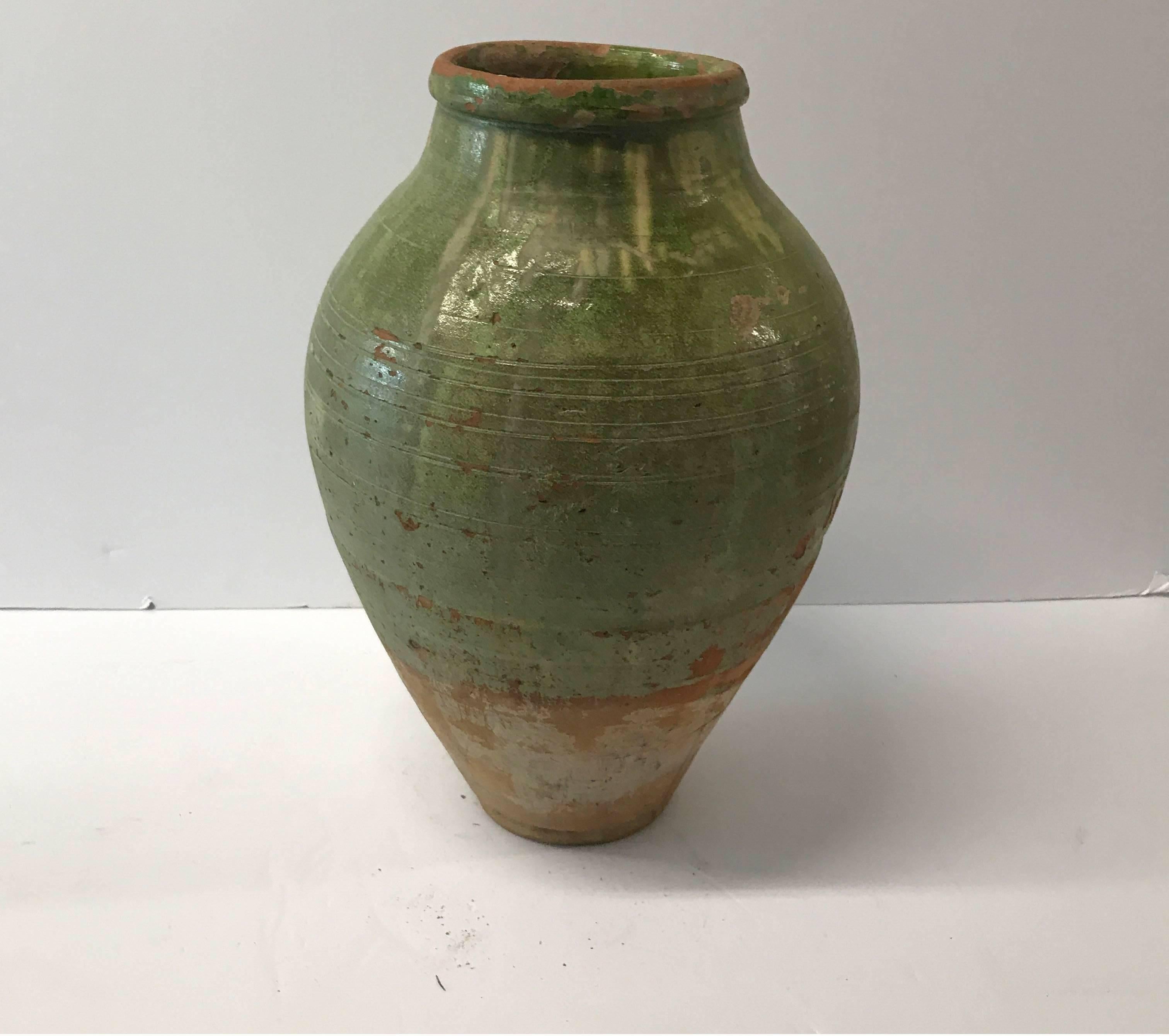 19th Century Turkish Terra Cotta Oil Jar with Green Glaze In Good Condition In Chicago, IL