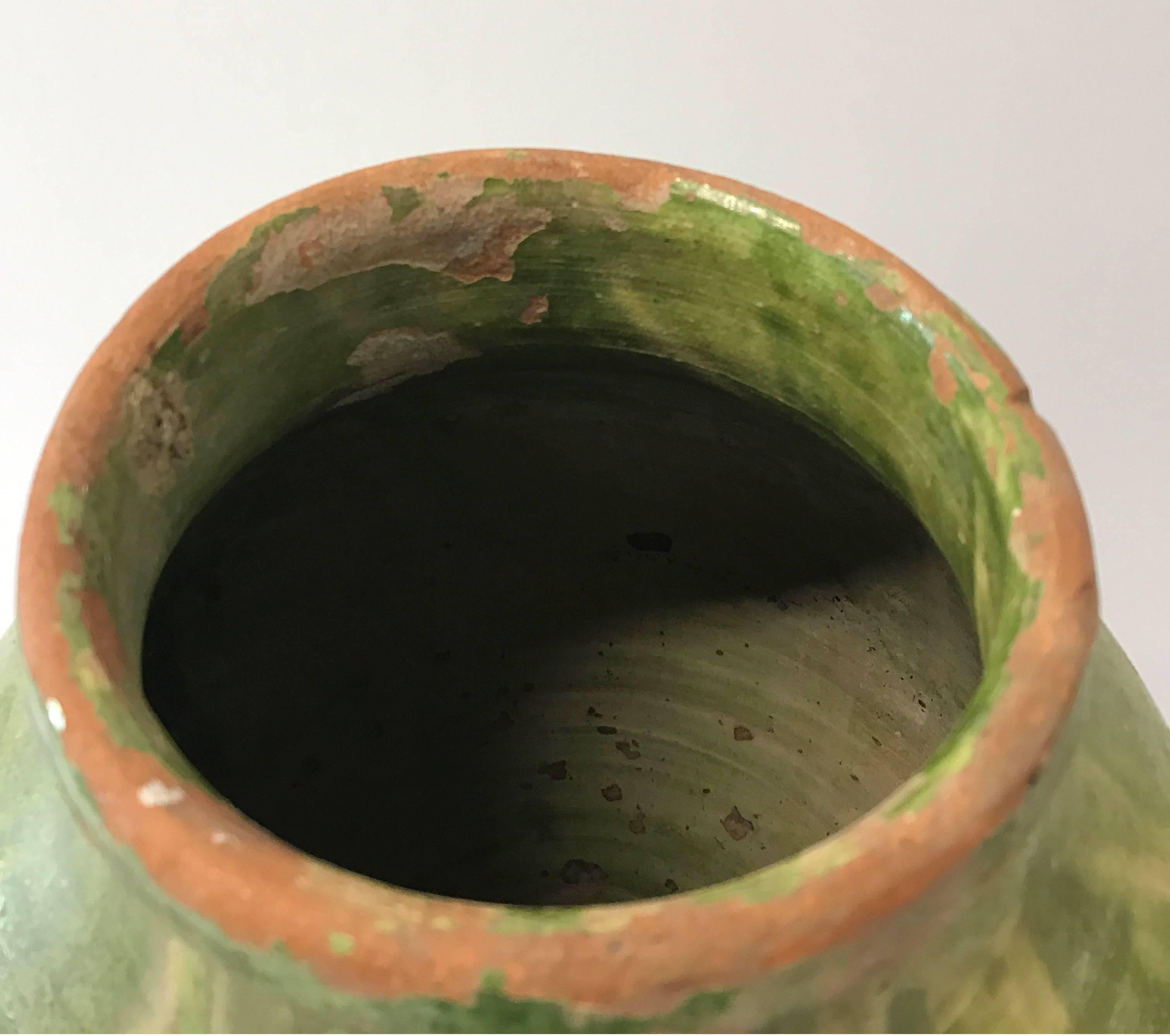 19th Century Turkish Terra Cotta Oil Jar with Green Glaze 1