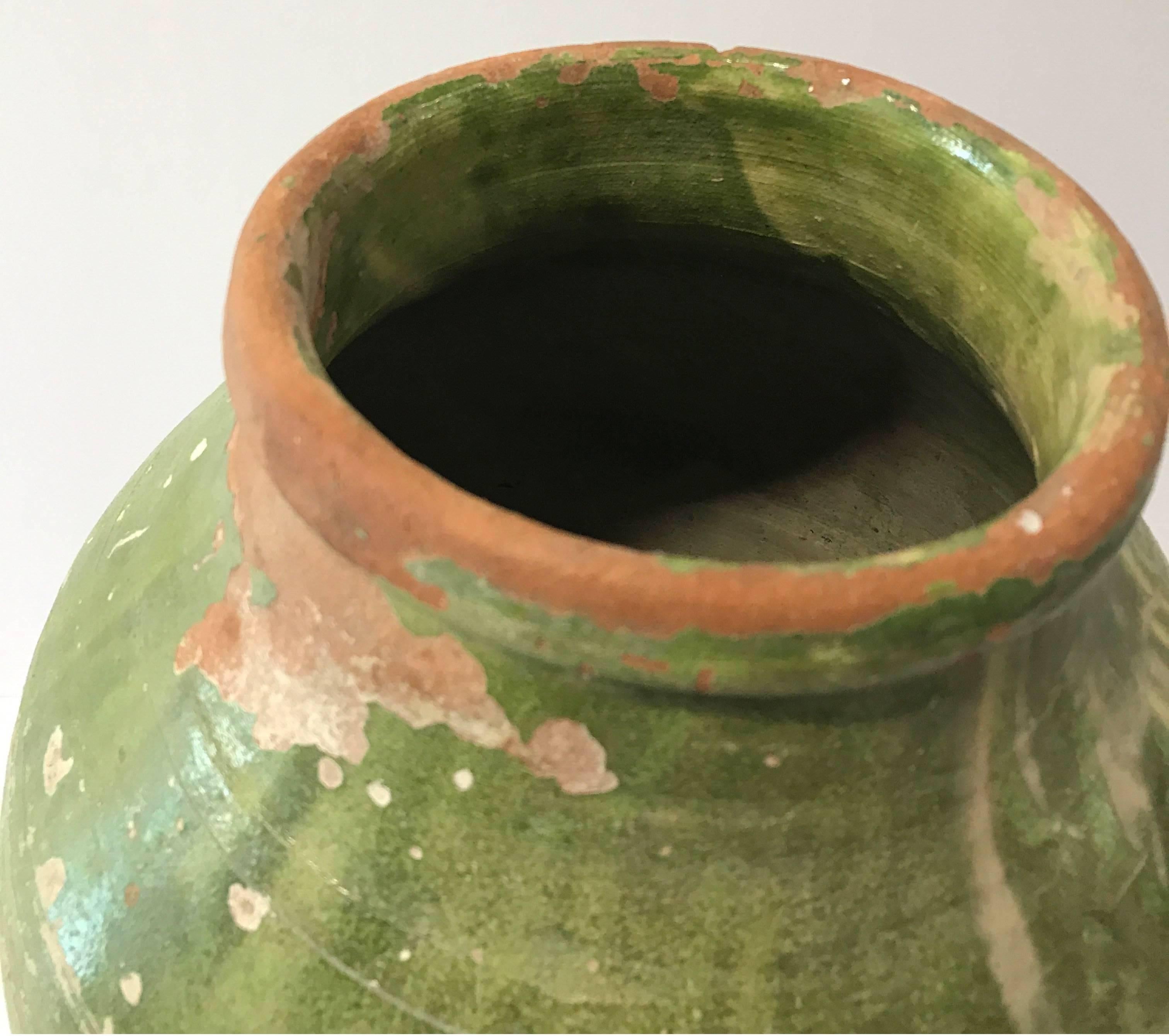 19th Century Turkish Terra Cotta Oil Jar with Green Glaze 2