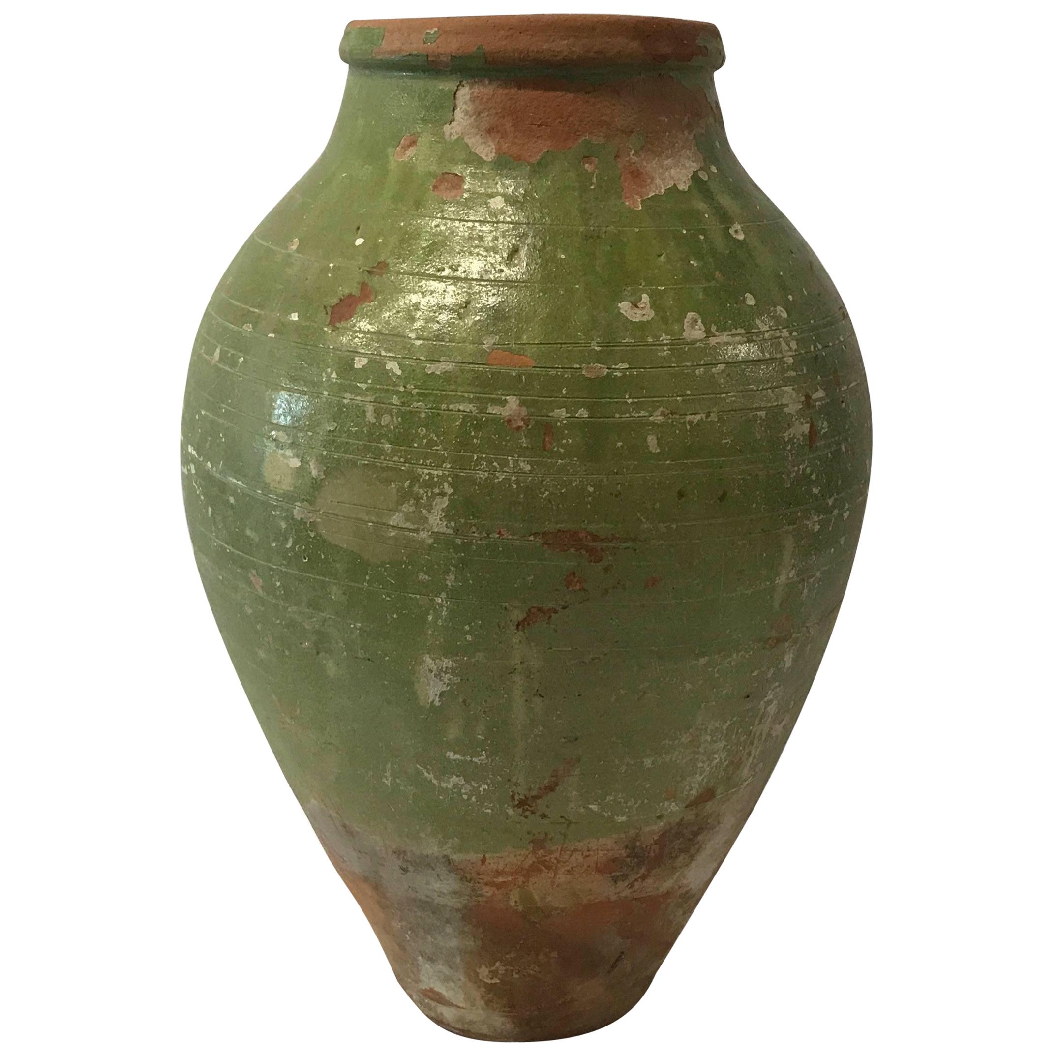 19th Century Turkish Terra Cotta Oil Jar with Green Glaze