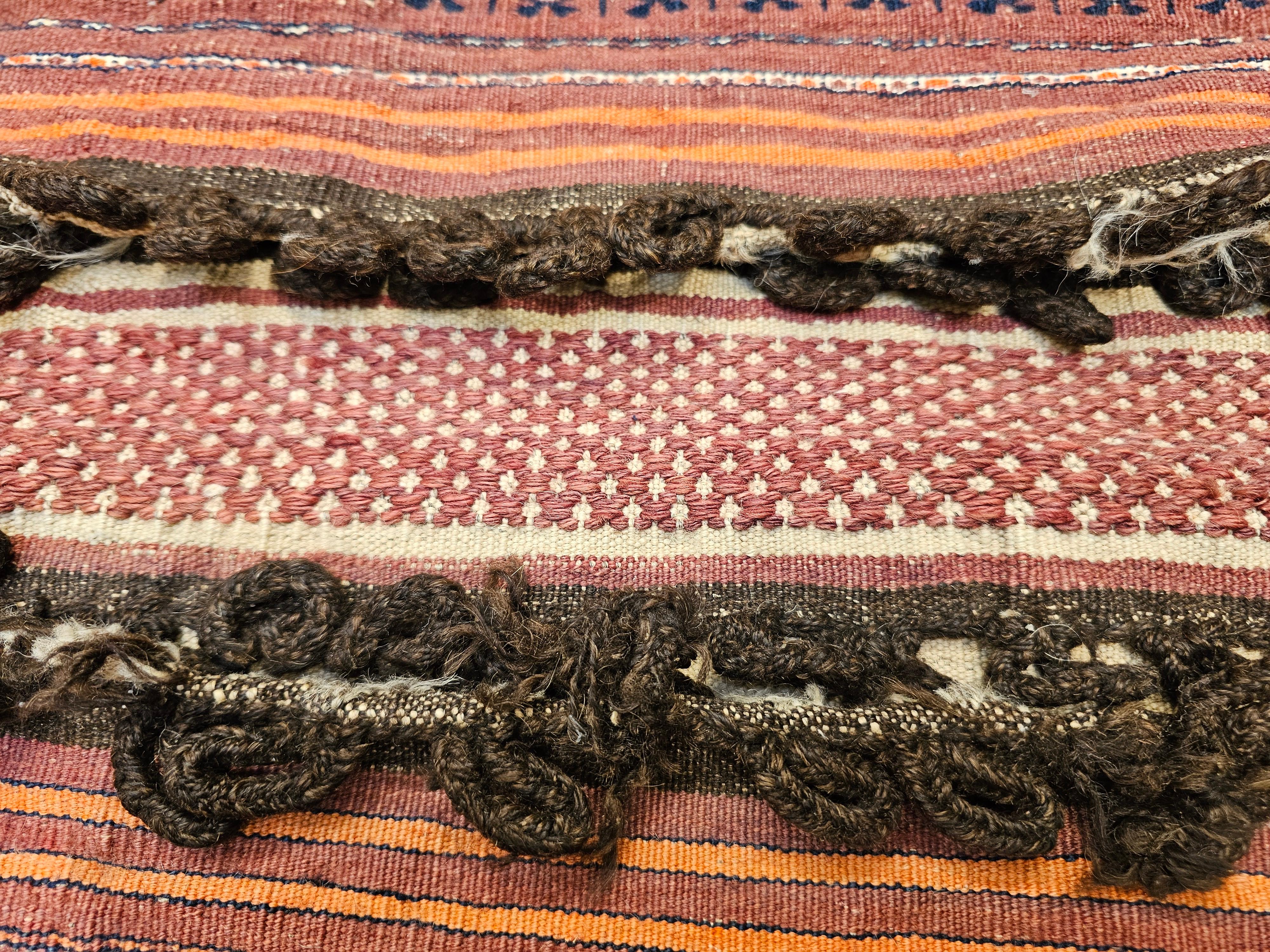 19th Century Turkmen Saddlebag in Tekke Stripe Pattern in Dark Red, Ivory, Brown For Sale 9