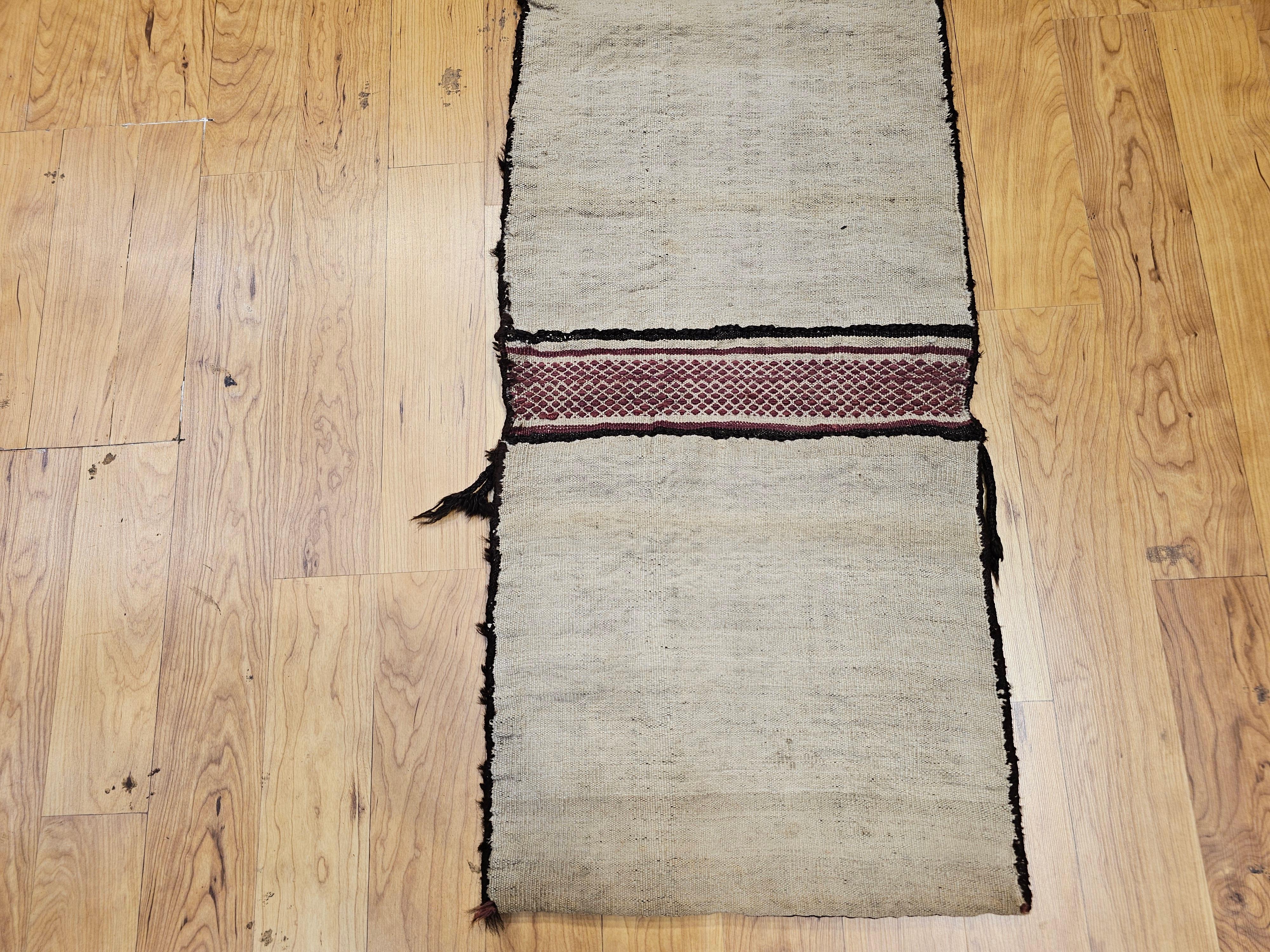 19th Century Turkmen Saddlebag in Tekke Stripe Pattern in Dark Red, Ivory, Brown For Sale 13