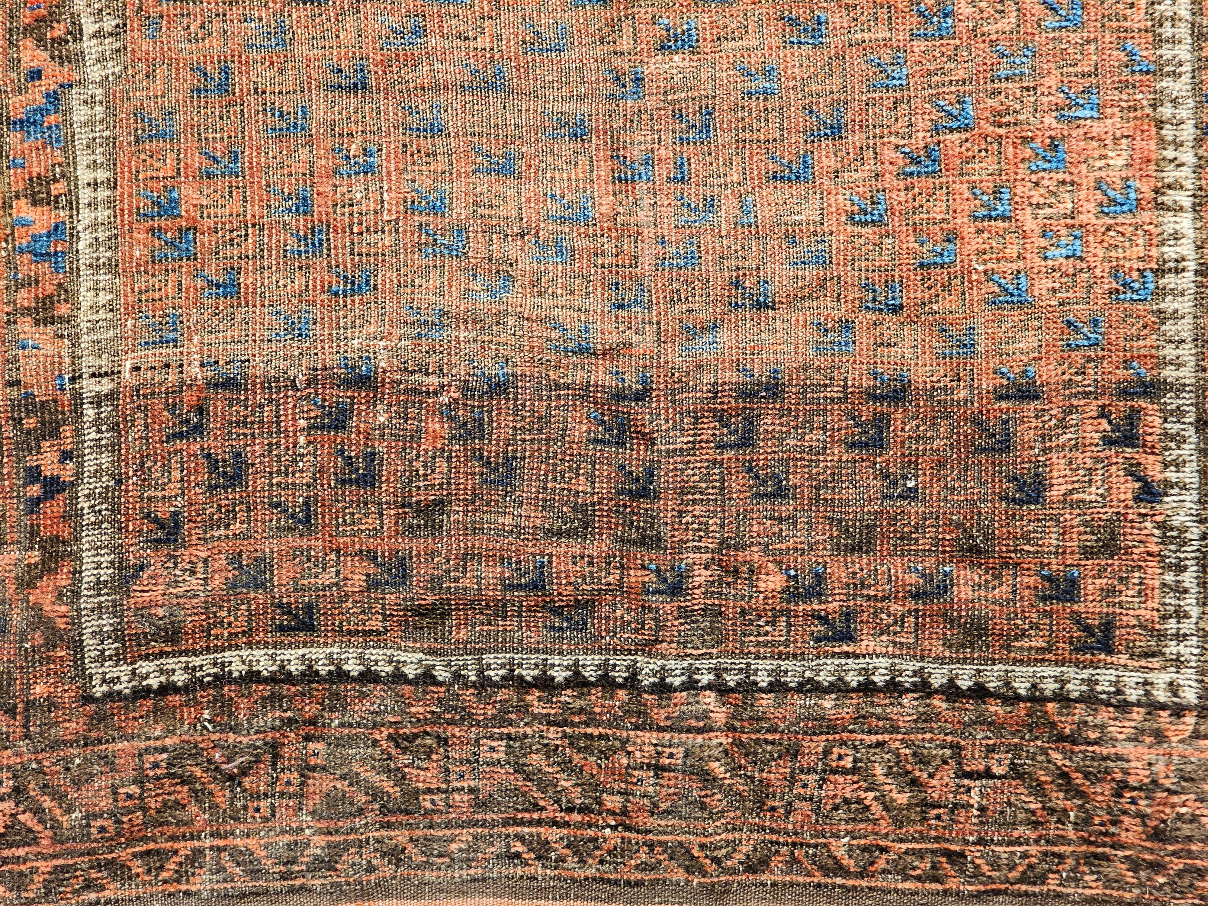 Yomut turkmeno del XIX secolo  Tappeto con motivo Allover in Terracotta, Marrone, Blu in vendita 5