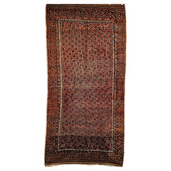 19th Century Turkmen Yomut  Rug in Allover Pattern in Terracotta, Brown, Blue