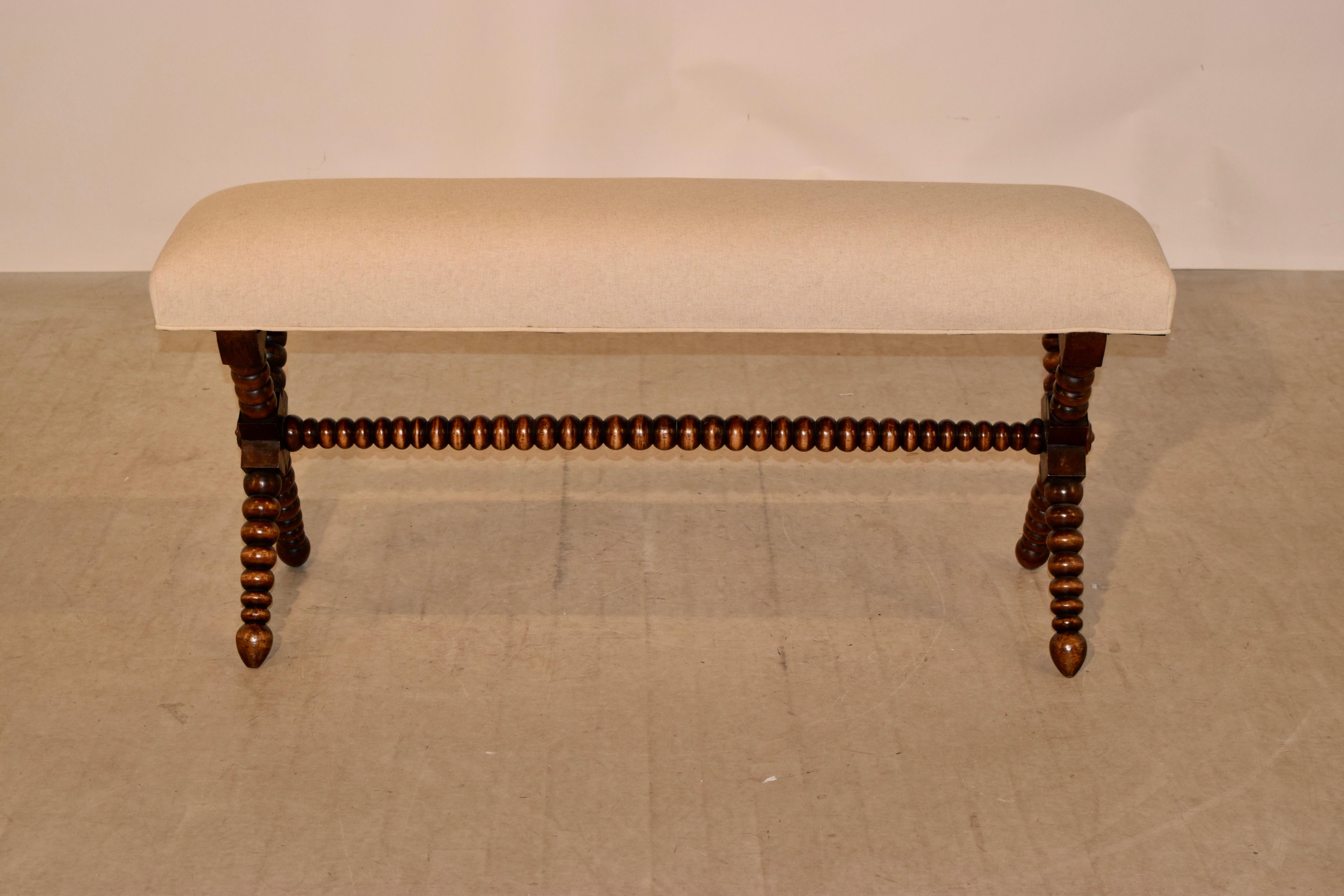 Linen 19th Century Turned French Bench