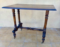 19th Century Turned-Leg Side Table with Castors, Victorian Style