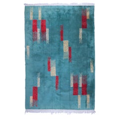 Vintage 20th Century Turquoise and Red Hand Knotted Rug by Zeki Muren, ca 1950