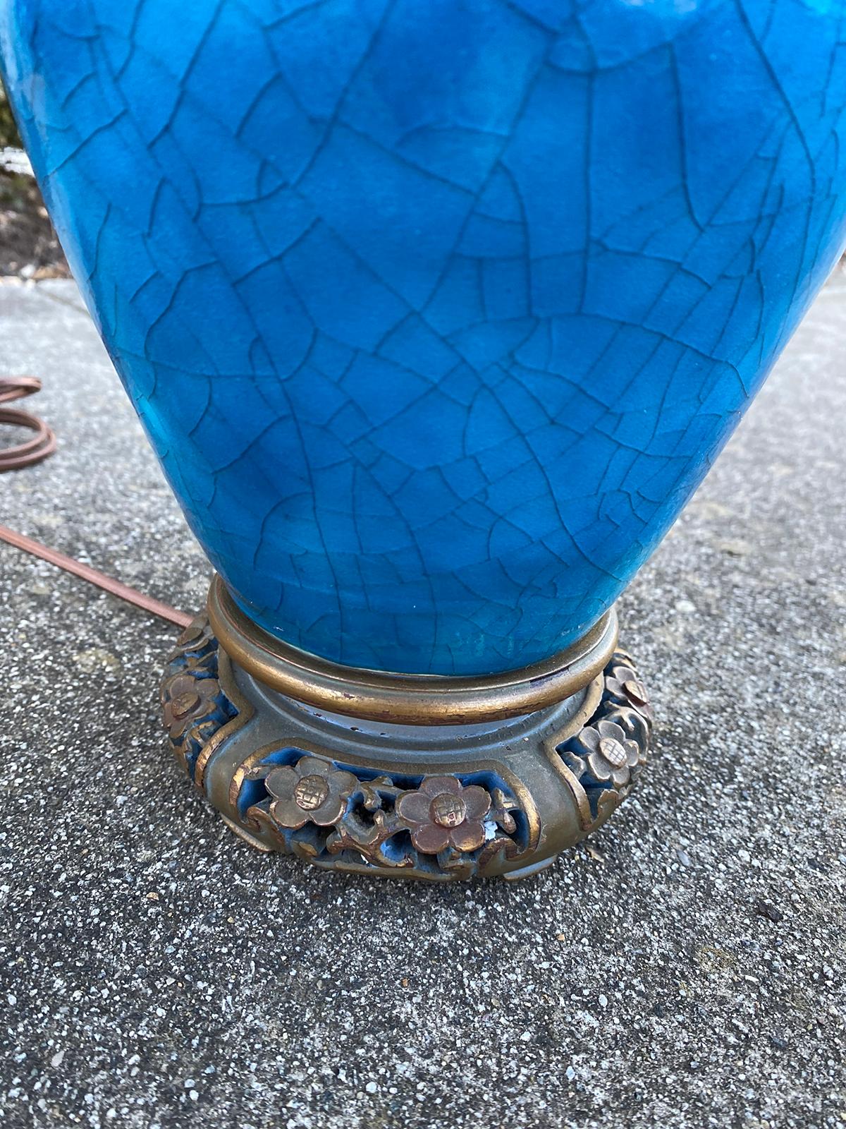 19th Century Turquoise Blue Crackle Glaze Bronze Mounted Porcelain Table Lamp 6
