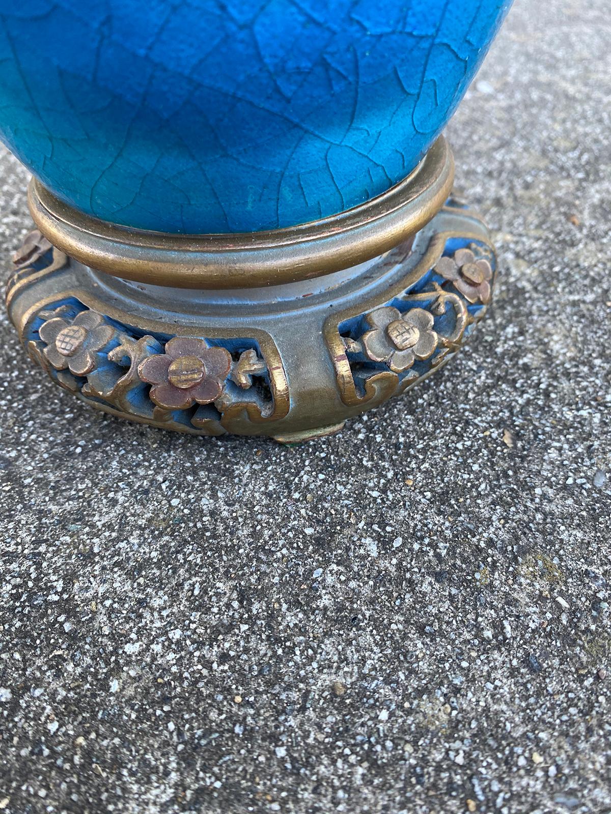19th Century Turquoise Blue Crackle Glaze Bronze Mounted Porcelain Table Lamp 7