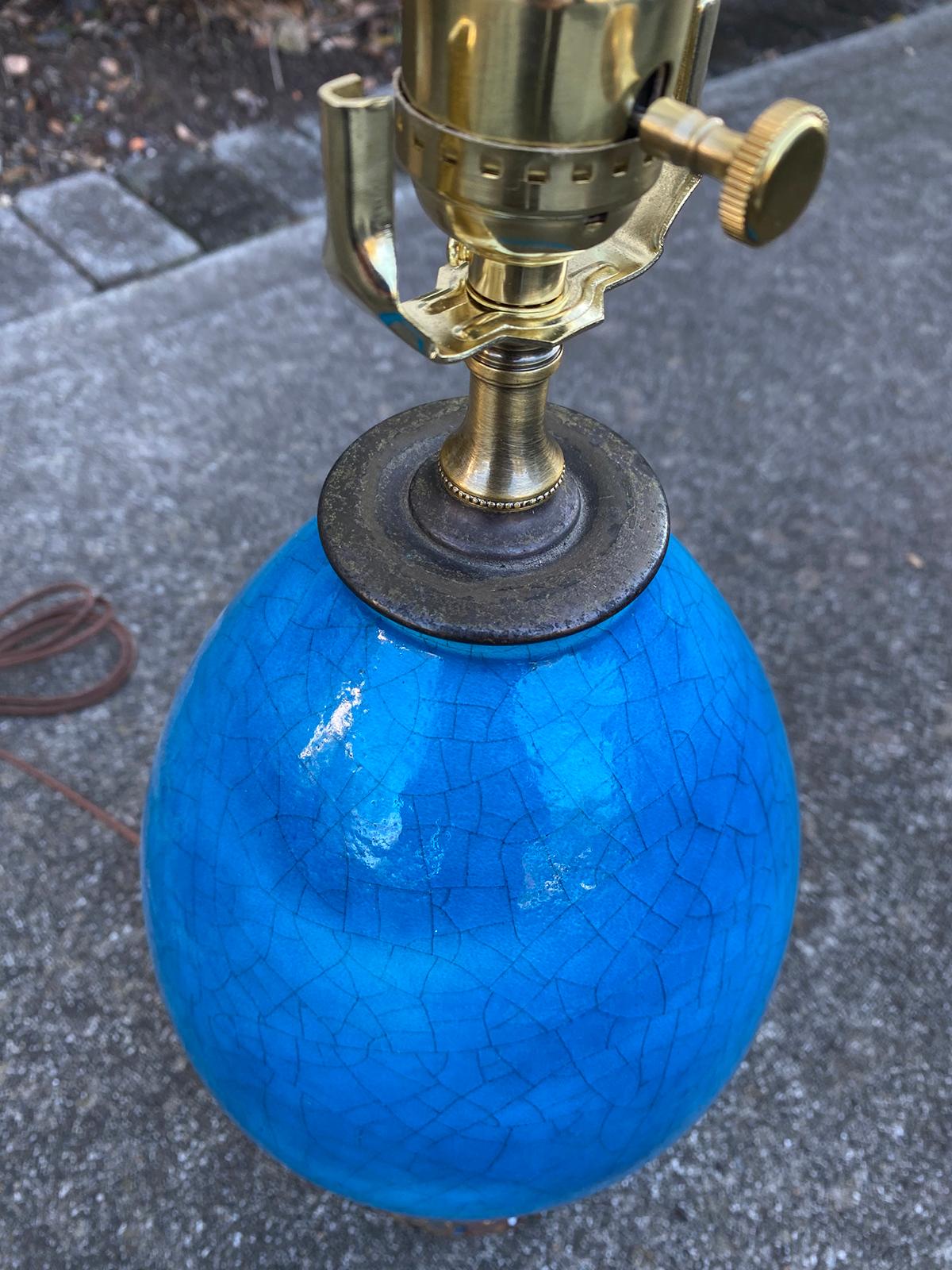 19th Century Turquoise Blue Crackle Glaze Bronze Mounted Porcelain Table Lamp 4