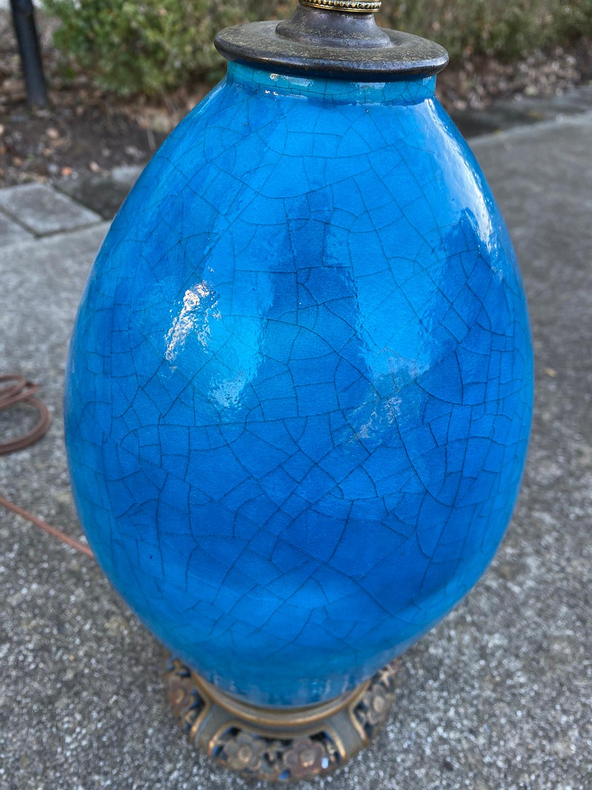 19th Century Turquoise Blue Crackle Glaze Bronze Mounted Porcelain Table Lamp 5
