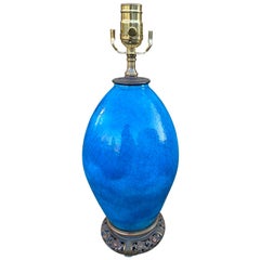 19th Century Turquoise Blue Crackle Glaze Bronze Mounted Porcelain Table Lamp