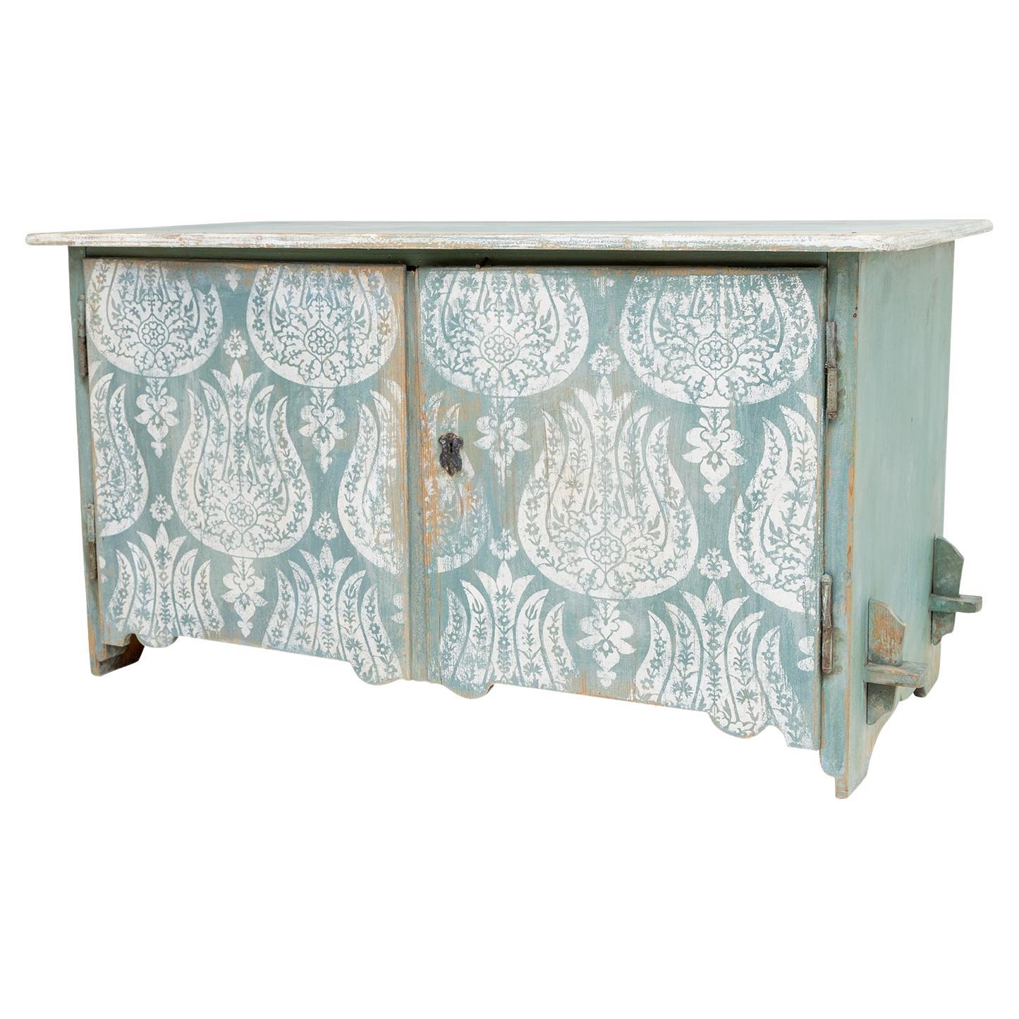 Türkis-blaues deutsches Spruceholz-Sideboard aus dem 19. Jahrhundert, antiker Schrank