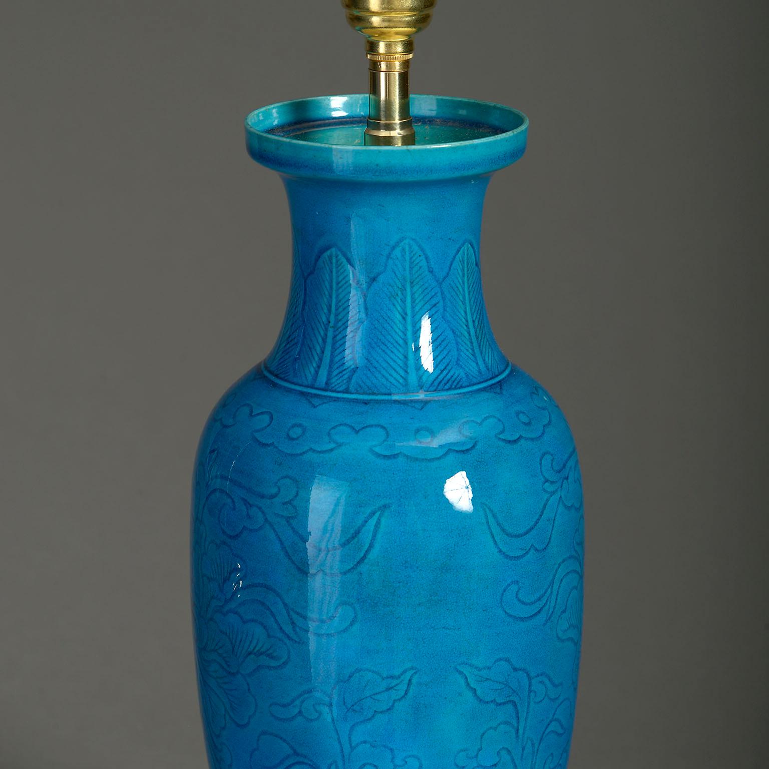 Chinese 19th Century Turquoise Glazed Vase Lamp