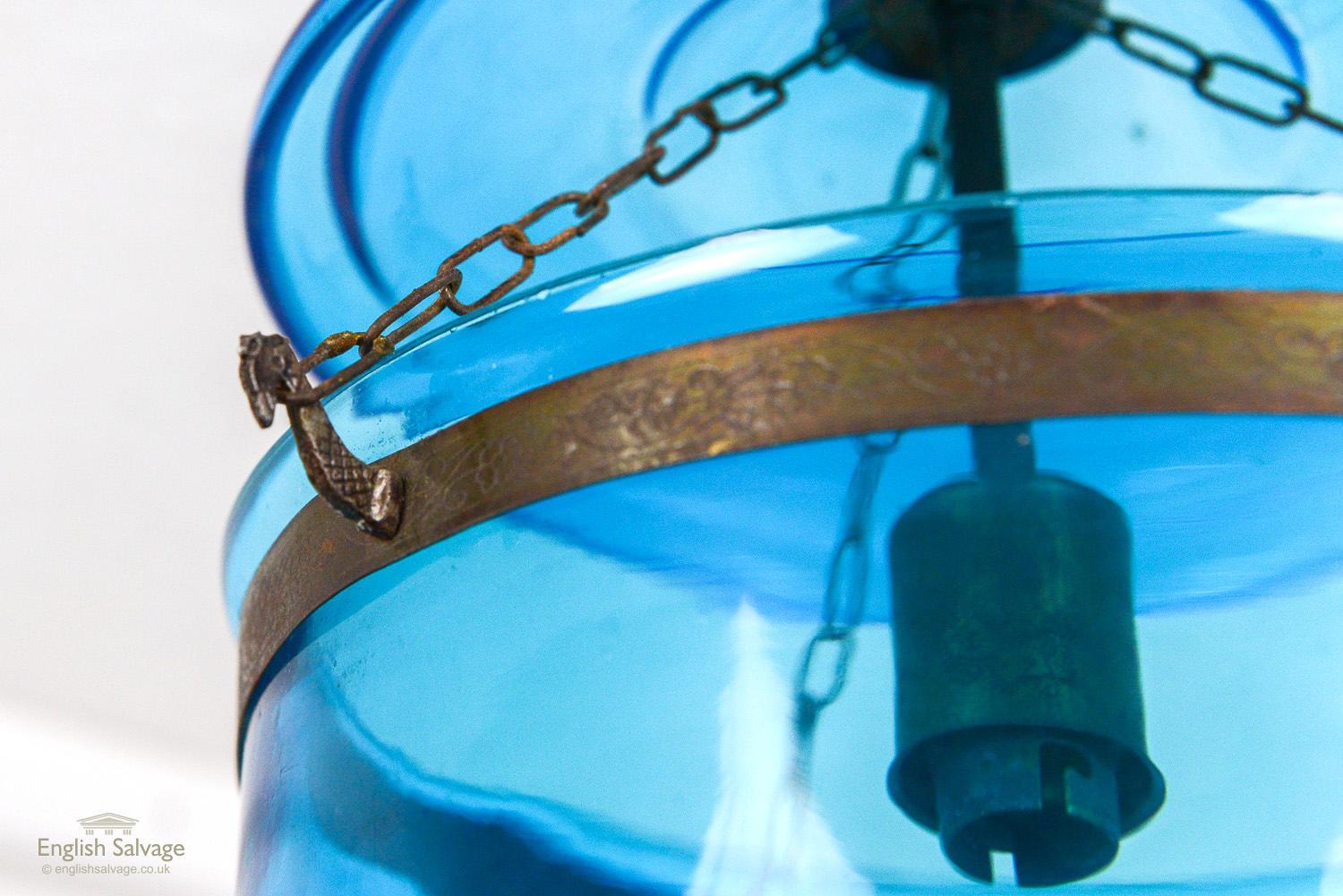 Glass 19th Century Turquoise Handi / Hundi Light For Sale