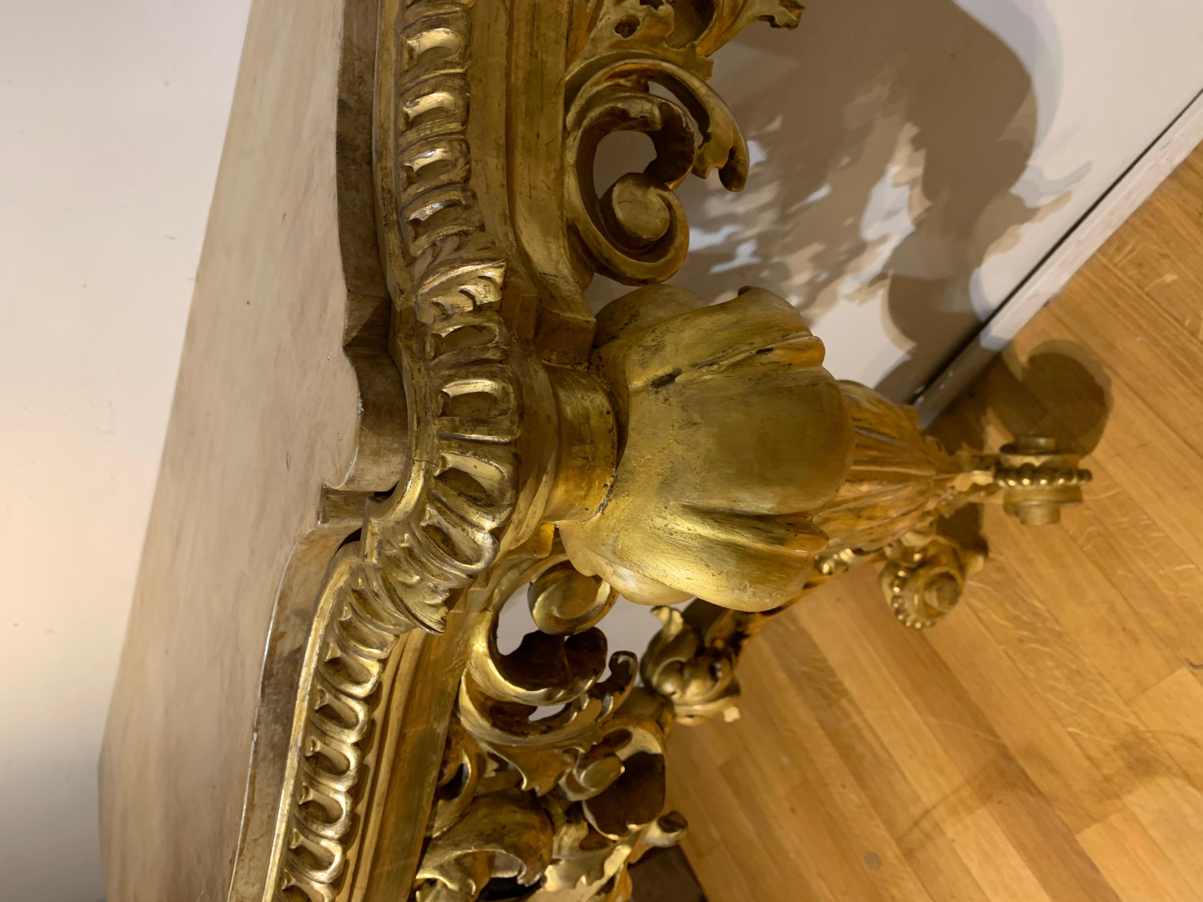 Sculpté Table console toscanne dorée du XIXe siècle en vente