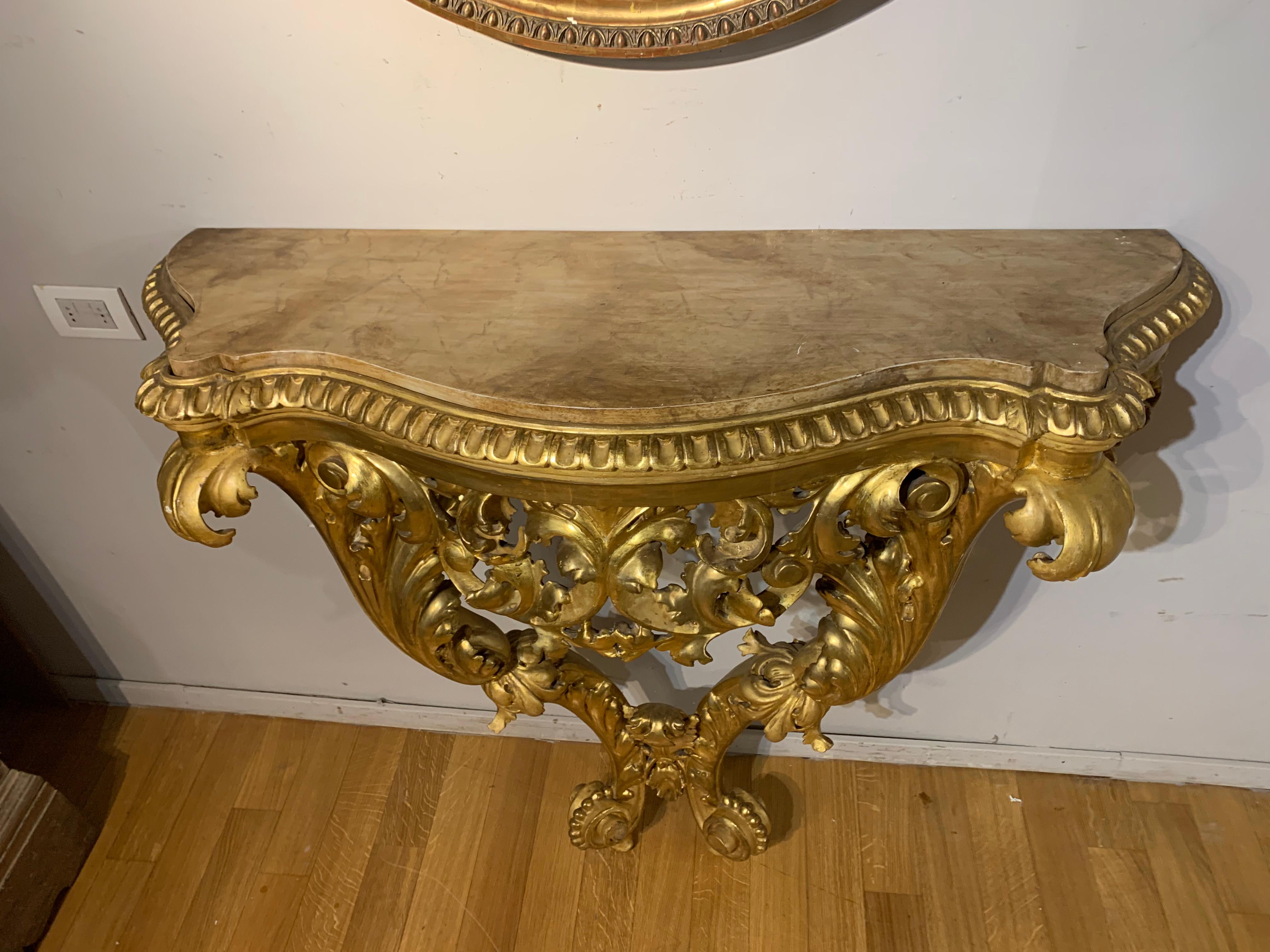 19th Century Tuscan Golden Console Table In Good Condition For Sale In Firenze, FI