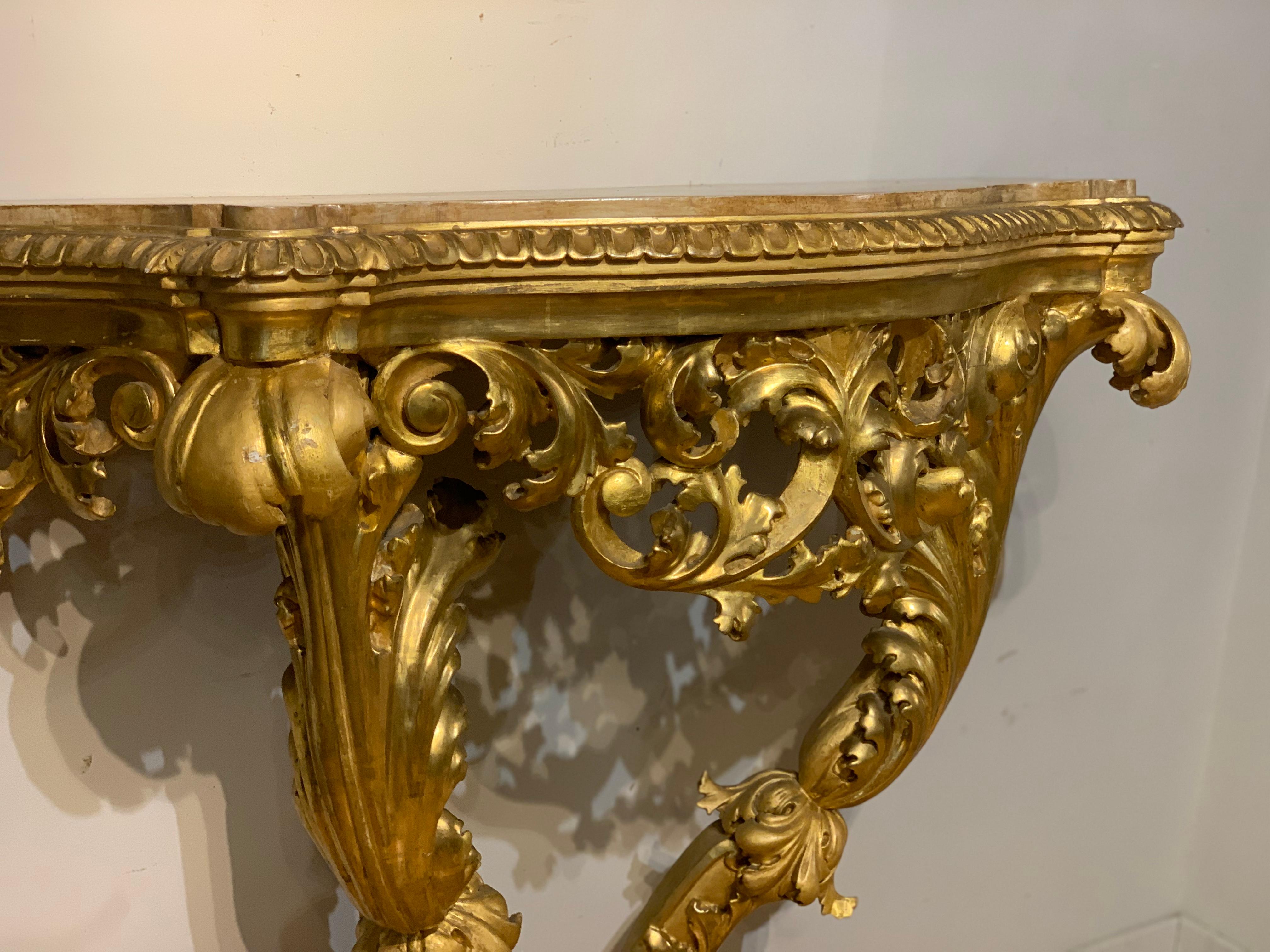 19th Century Tuscan Golden Console Table For Sale 1