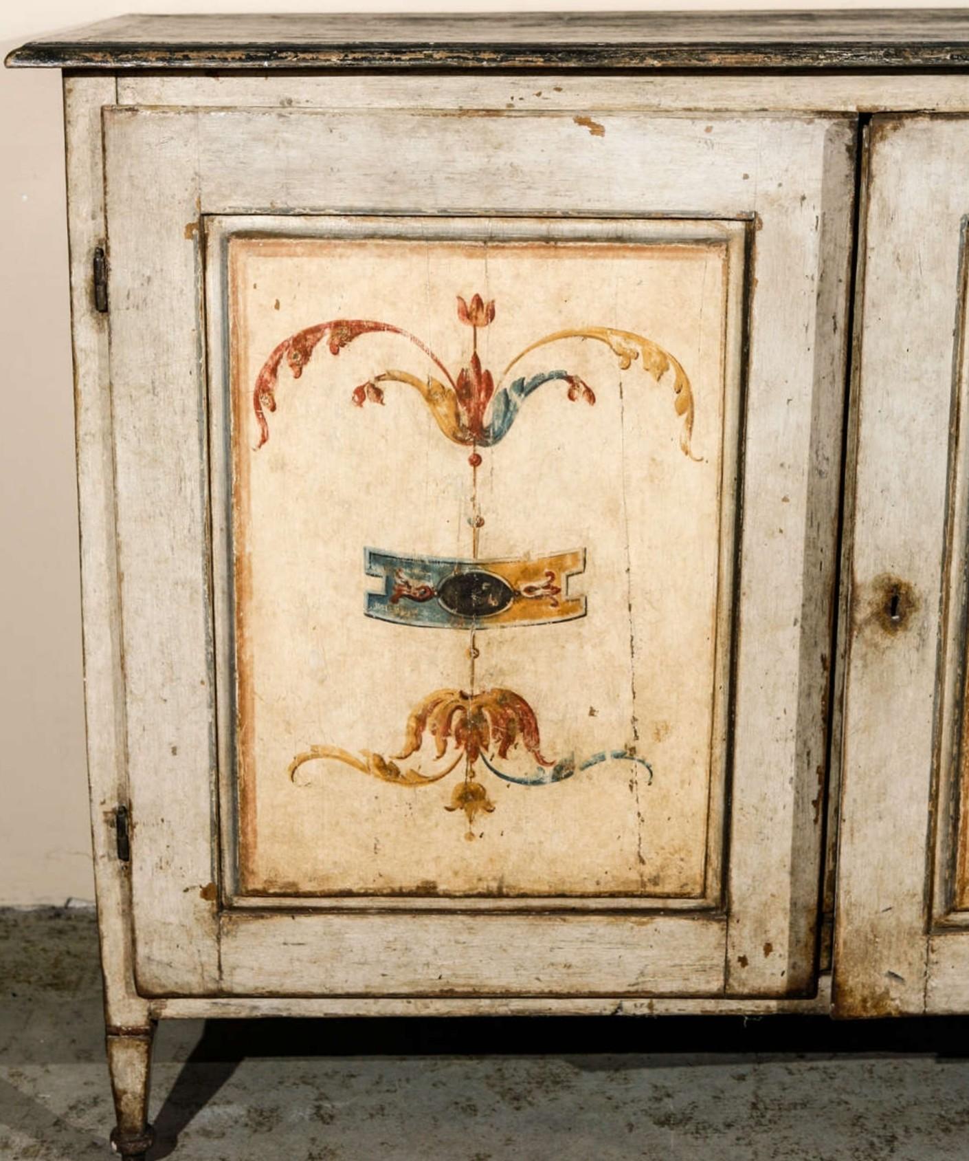 19th Century Tuscan Italian Renaissance Polychrome Painted Buffet Cupboard  For Sale 4