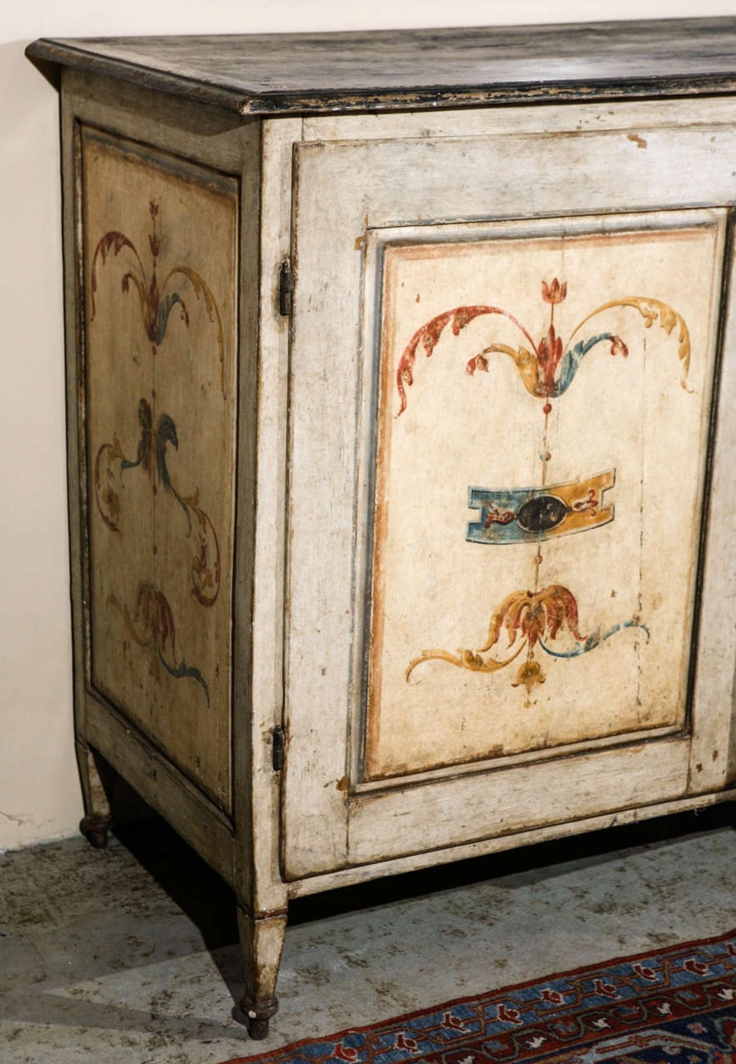 19th Century Tuscan Italian Renaissance Polychrome Painted Buffet Cupboard  For Sale 5