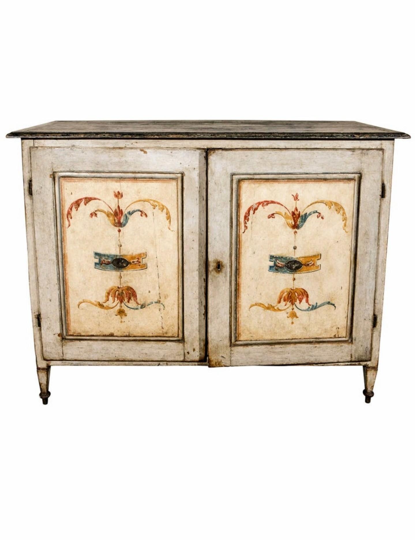 19th Century Tuscan Italian Renaissance Polychrome Painted Buffet Cupboard  For Sale 10