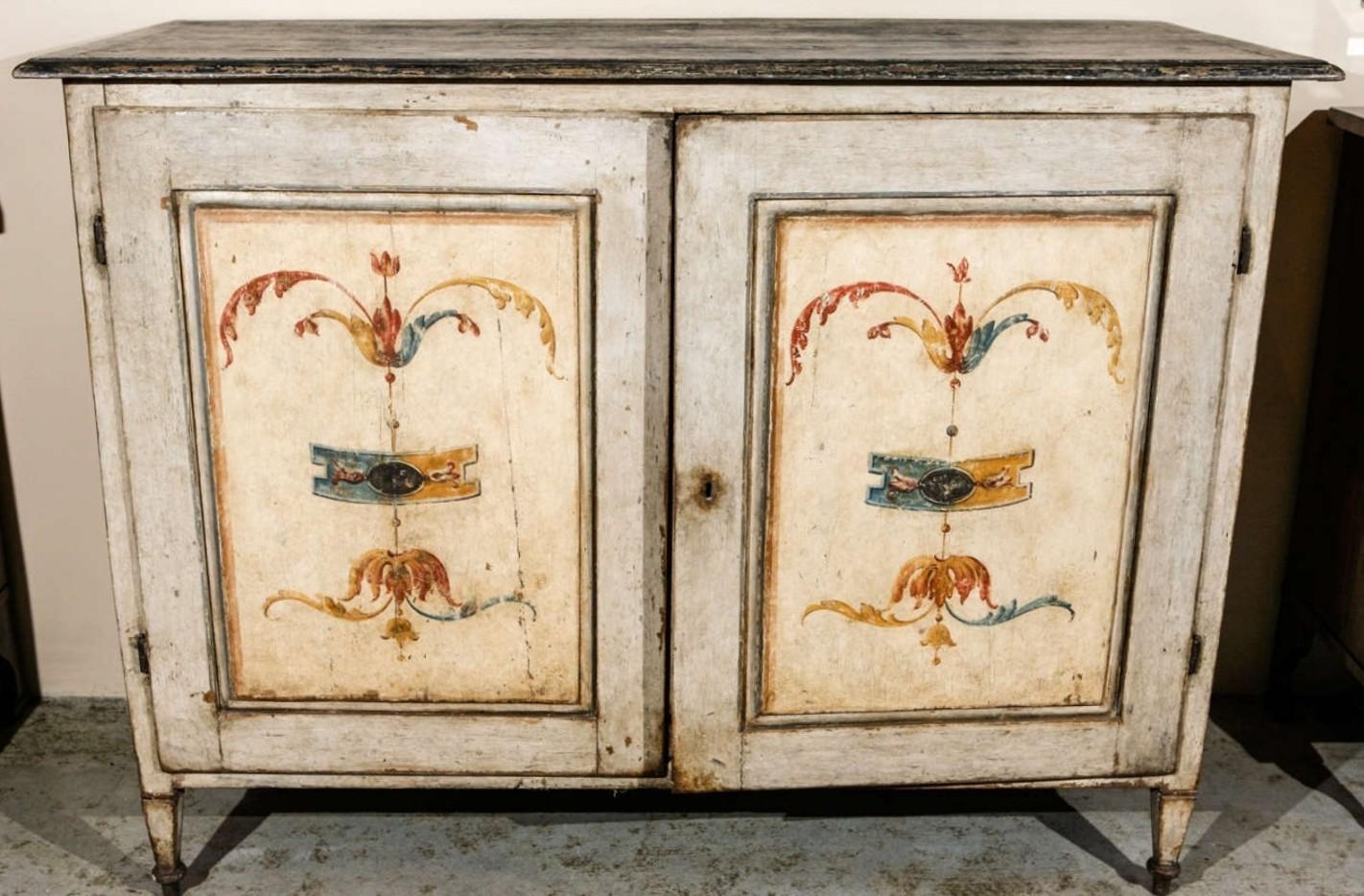 19th Century Tuscan Italian Renaissance Polychrome Painted Buffet Cupboard  For Sale 2