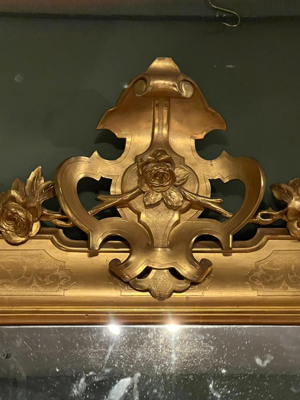 italien Miroir toscan du 19ème siècle avec cadre doré et miroir original