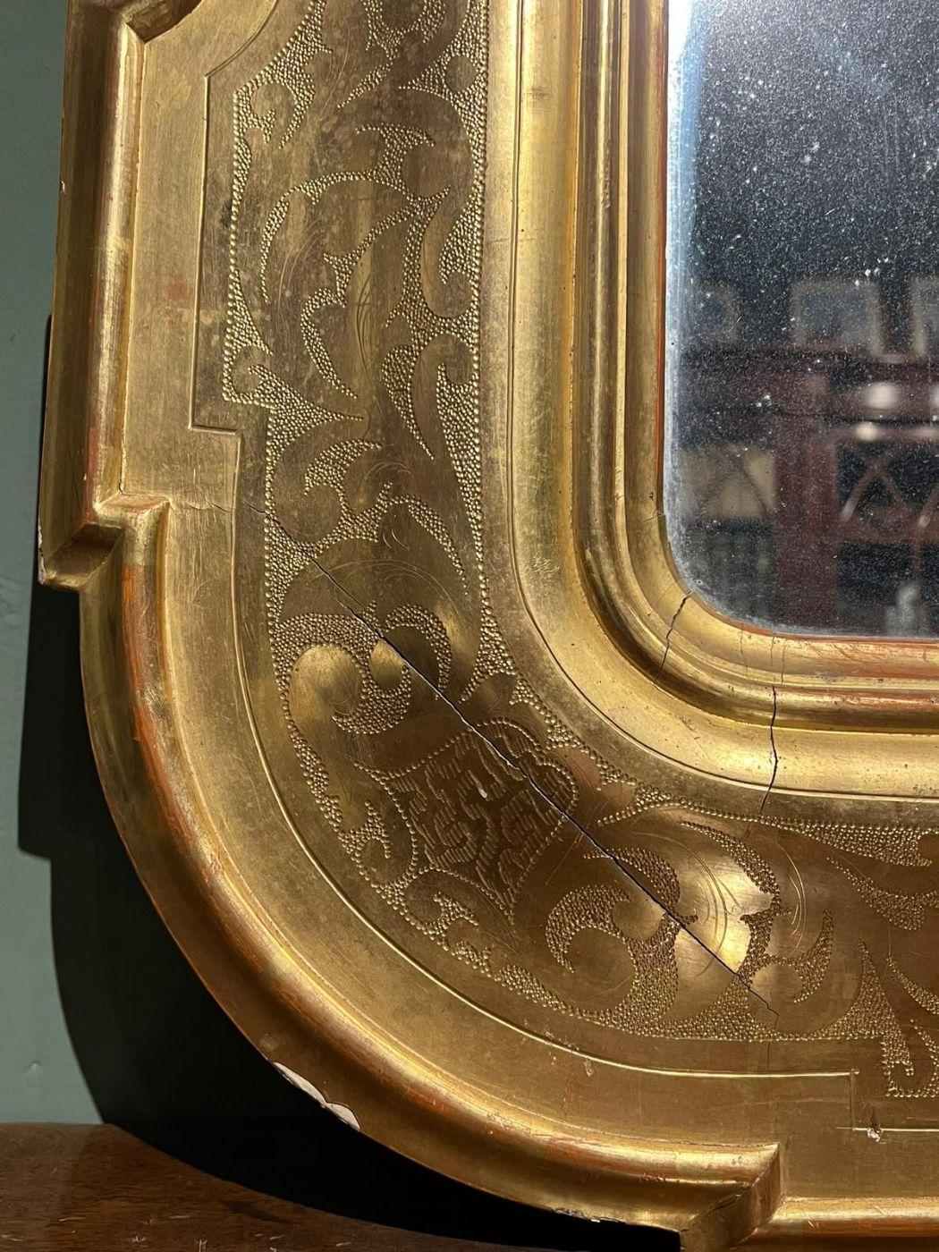 Miroir toscan du 19ème siècle avec cadre doré et miroir original 2