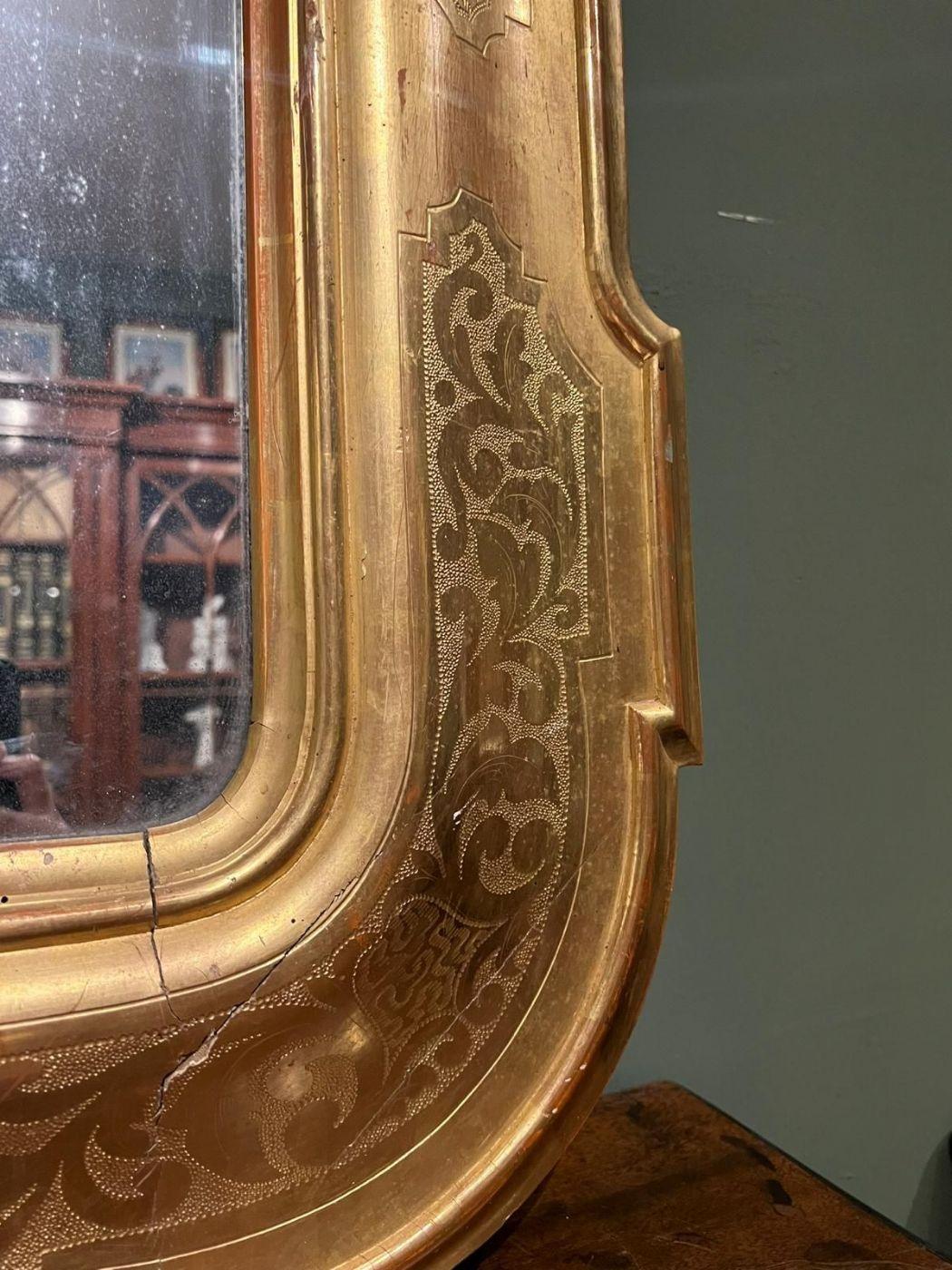Miroir toscan du 19ème siècle avec cadre doré et miroir original 3